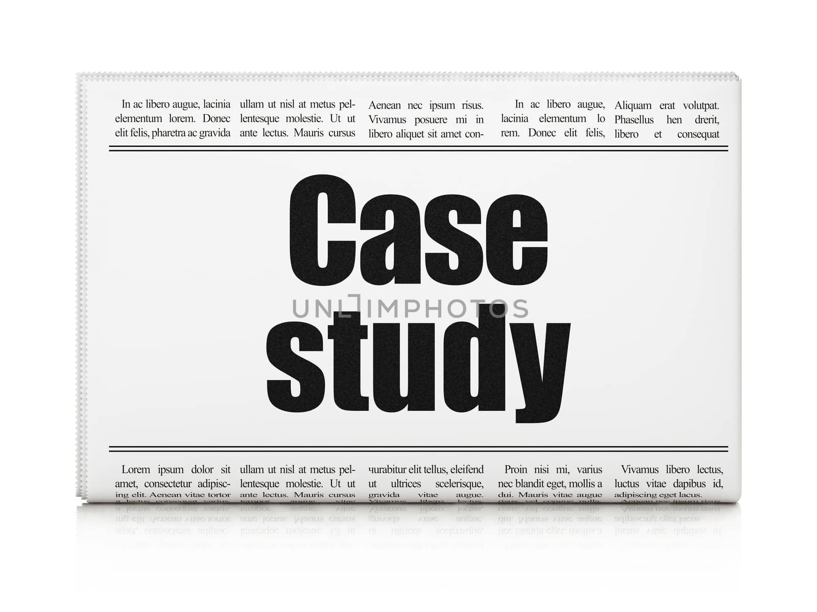 Studying concept: newspaper headline Case Study on White background, 3d render