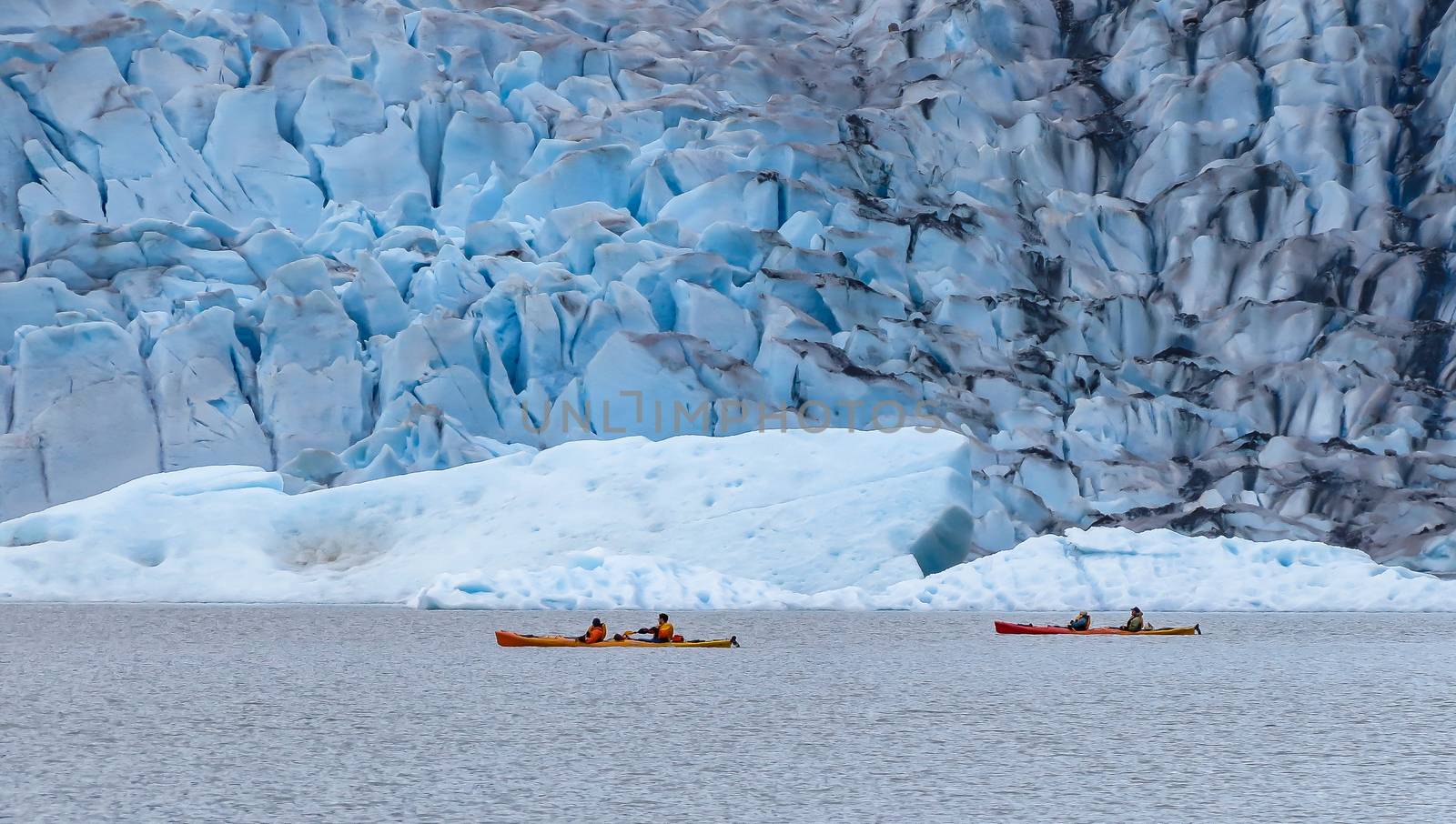 Kayakers enjoying the lake near Mendenhall Glacier at Juneau, Alaska.
Photo taken on: June 17th, 2012