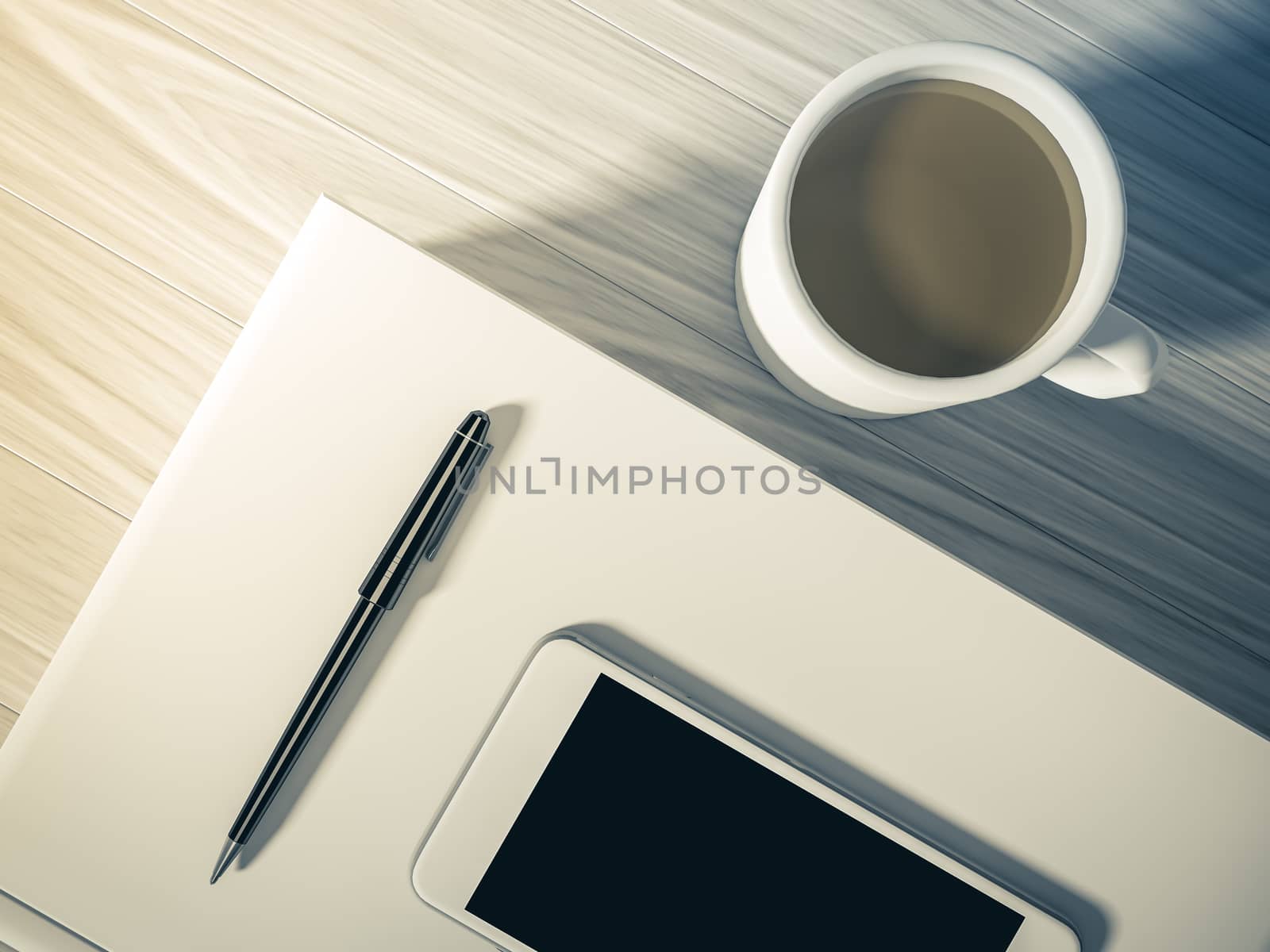 High angle view of a setting table of business workplace, shot in office, home work space