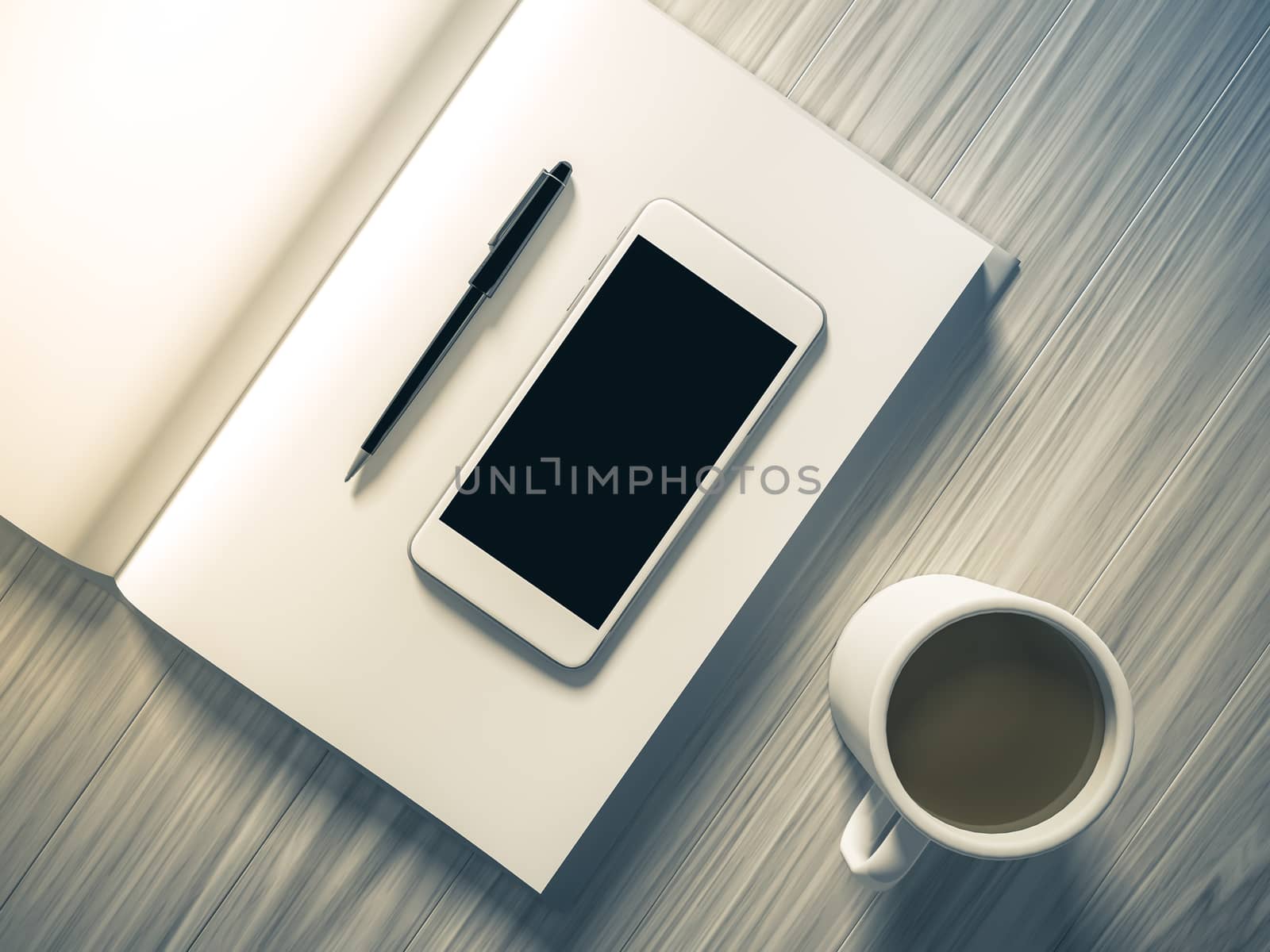 High angle view of a setting table of business workplace, shot in office, home work space