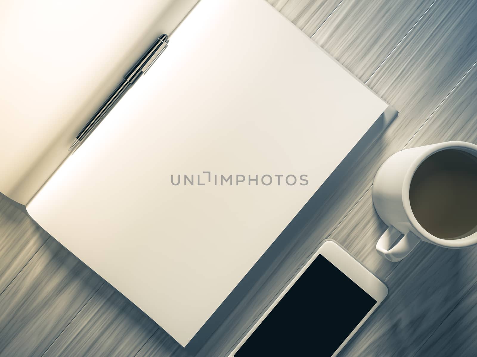 High angle view of a setting table of business workplace, shot in office, home work space