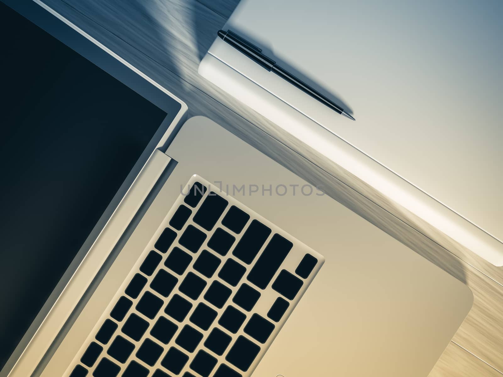 High angle view of a setting table of business workplace, shot in office, home work space