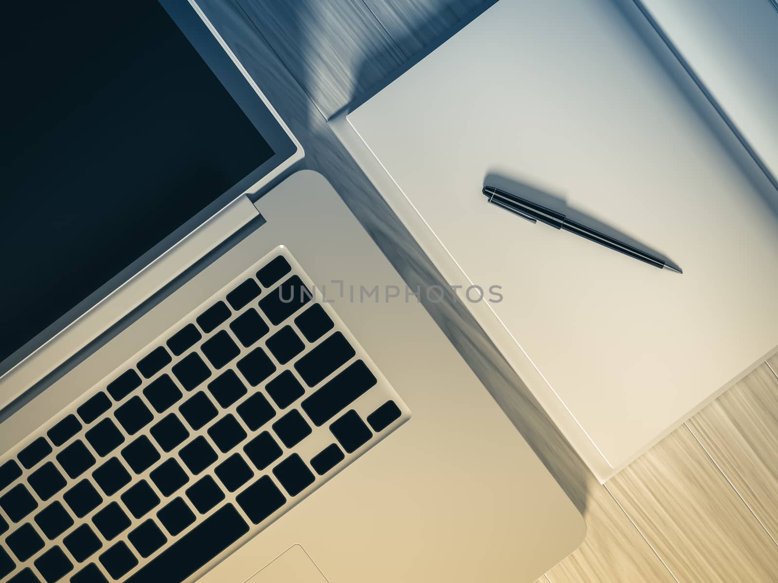 High angle view of a setting table of business workplace, shot in office, home work space