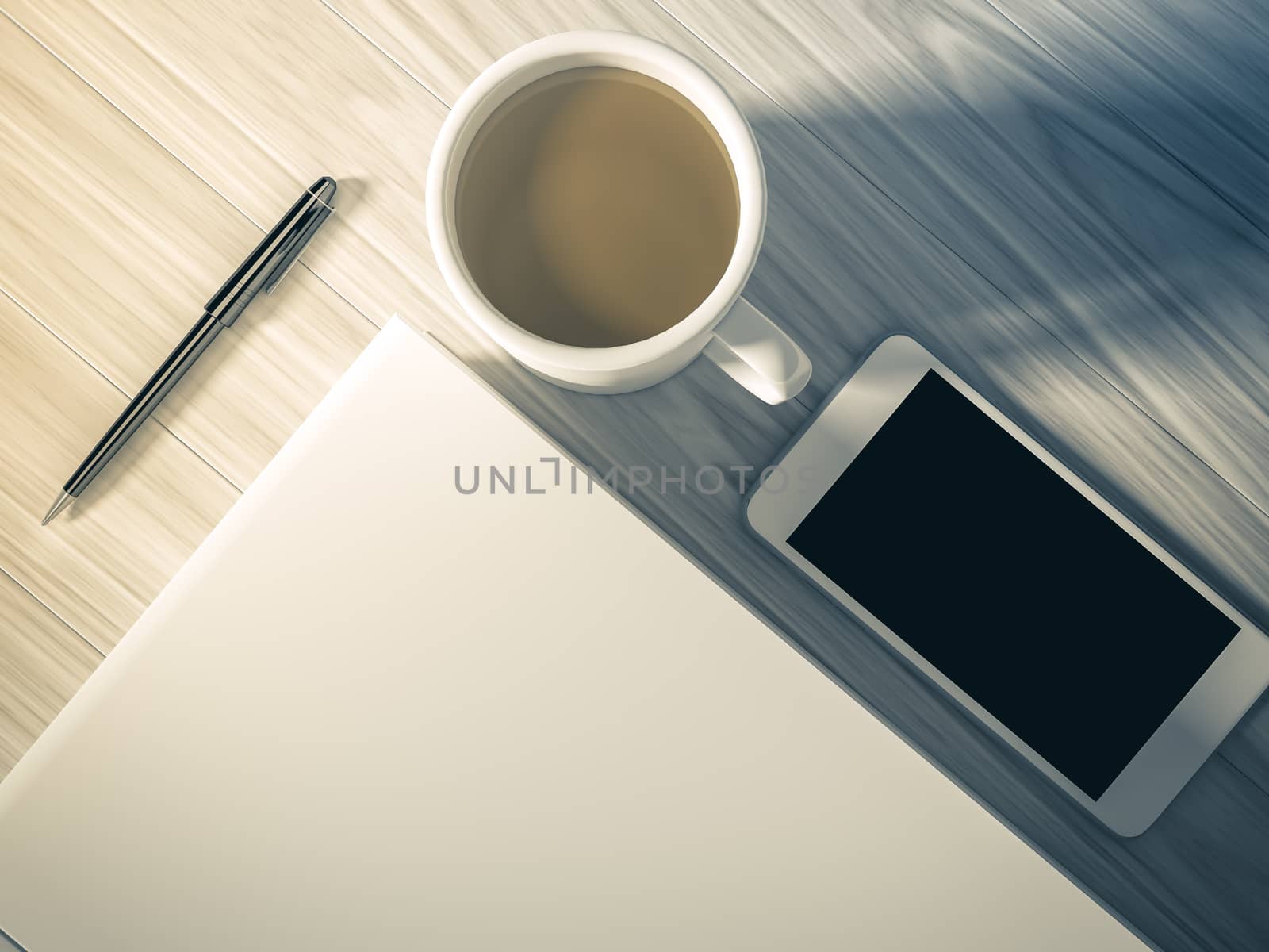 High angle view of a setting table of business workplace, shot in office, home work space