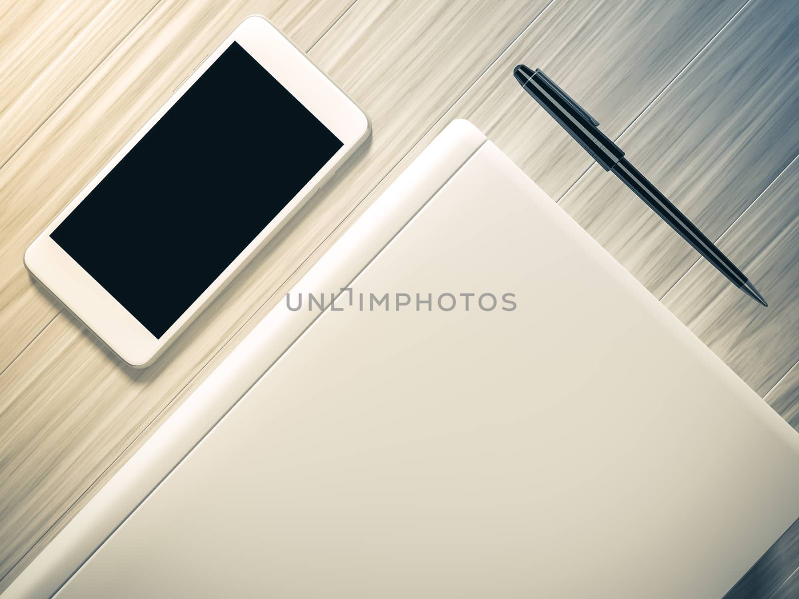 High angle view of a setting table of business workplace, shot in office, home work space