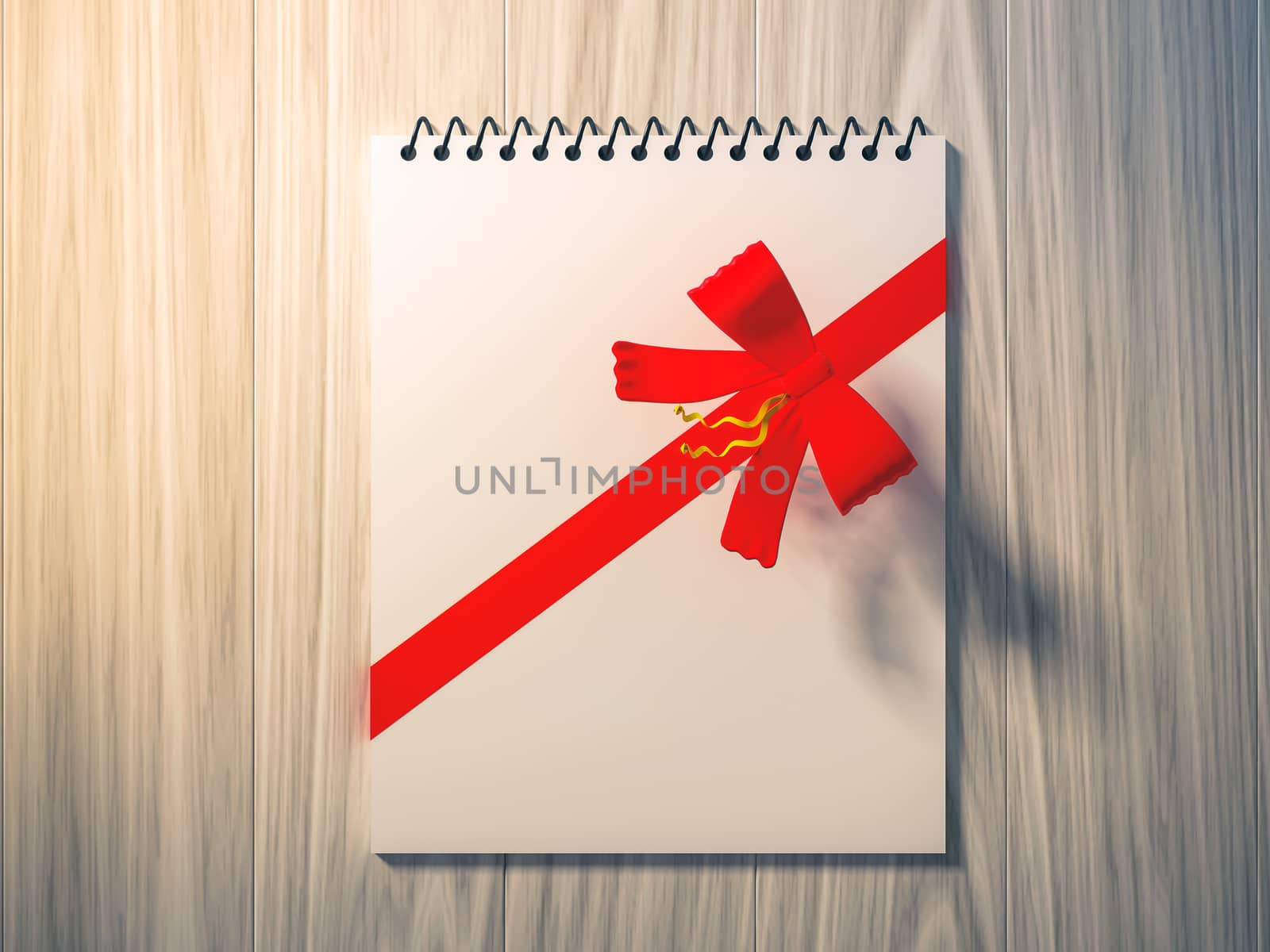 Note paper wrapped with color ribbon, on color wooden background