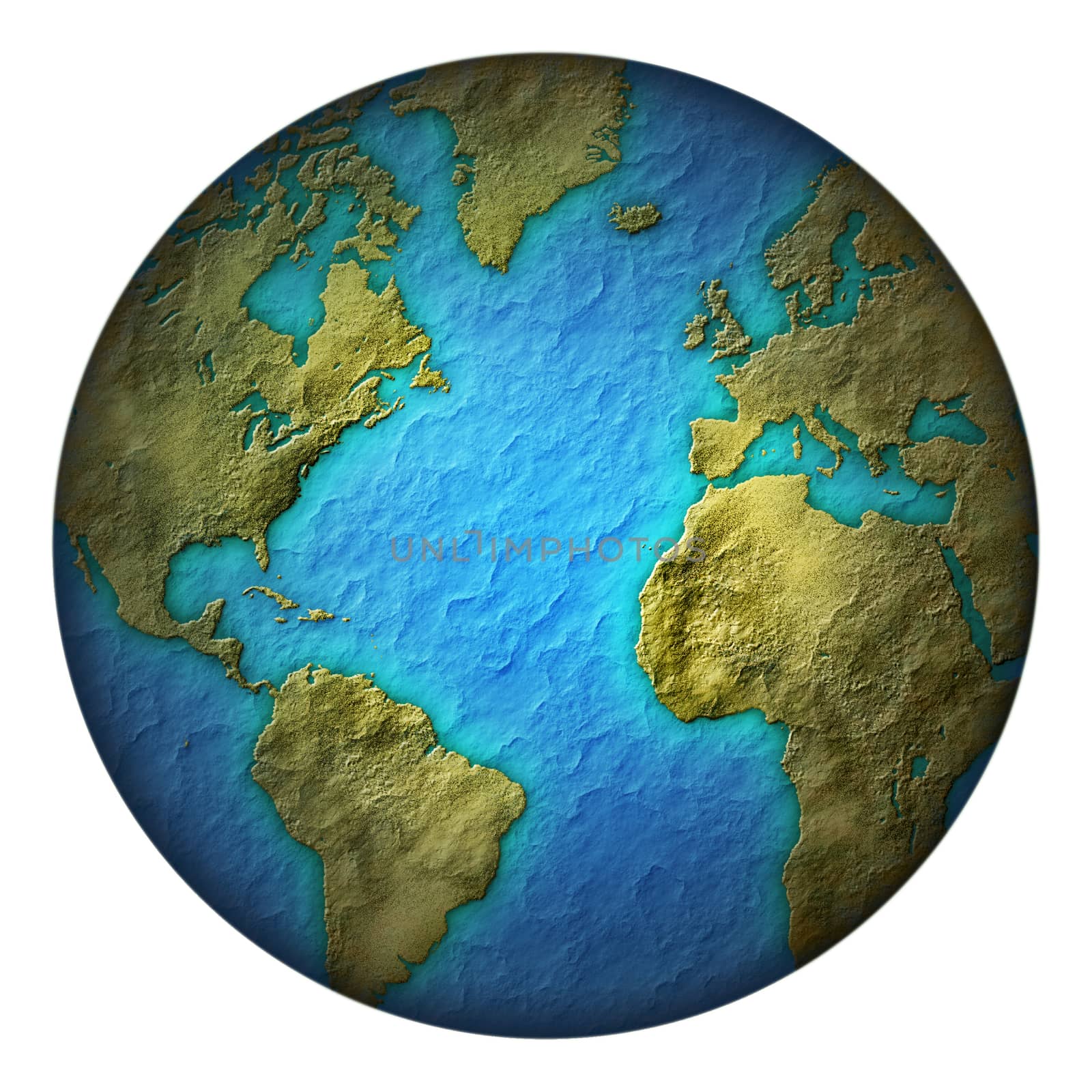 Digital llustration of the earth with green land and blue seas. Includes a clipping path.