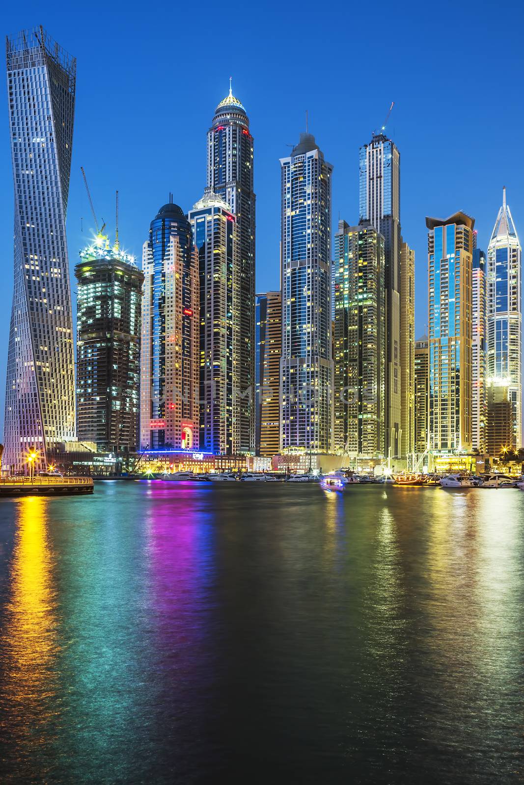 Vertical view of Skyscrapers in Dubai, UAE.