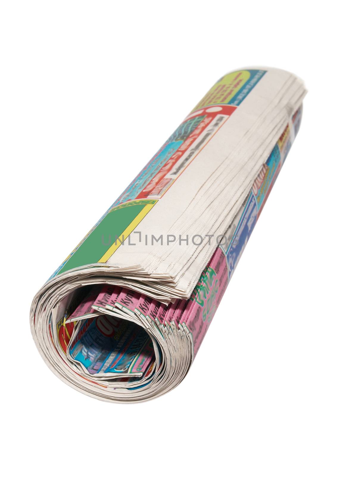 Rolled newspapers isolated on white.