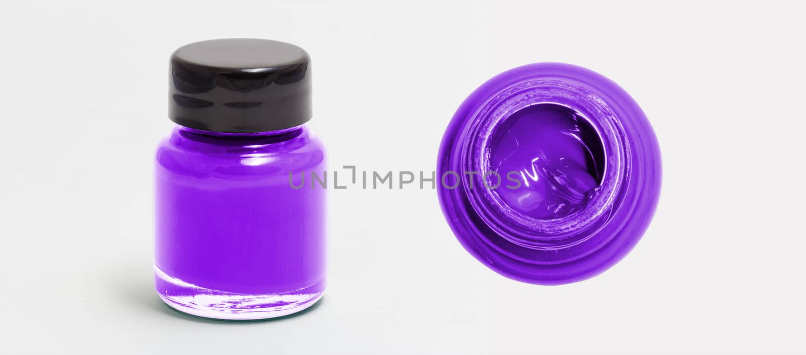 blueviolet acrylic color bottle side and top view white isolated by chingraph