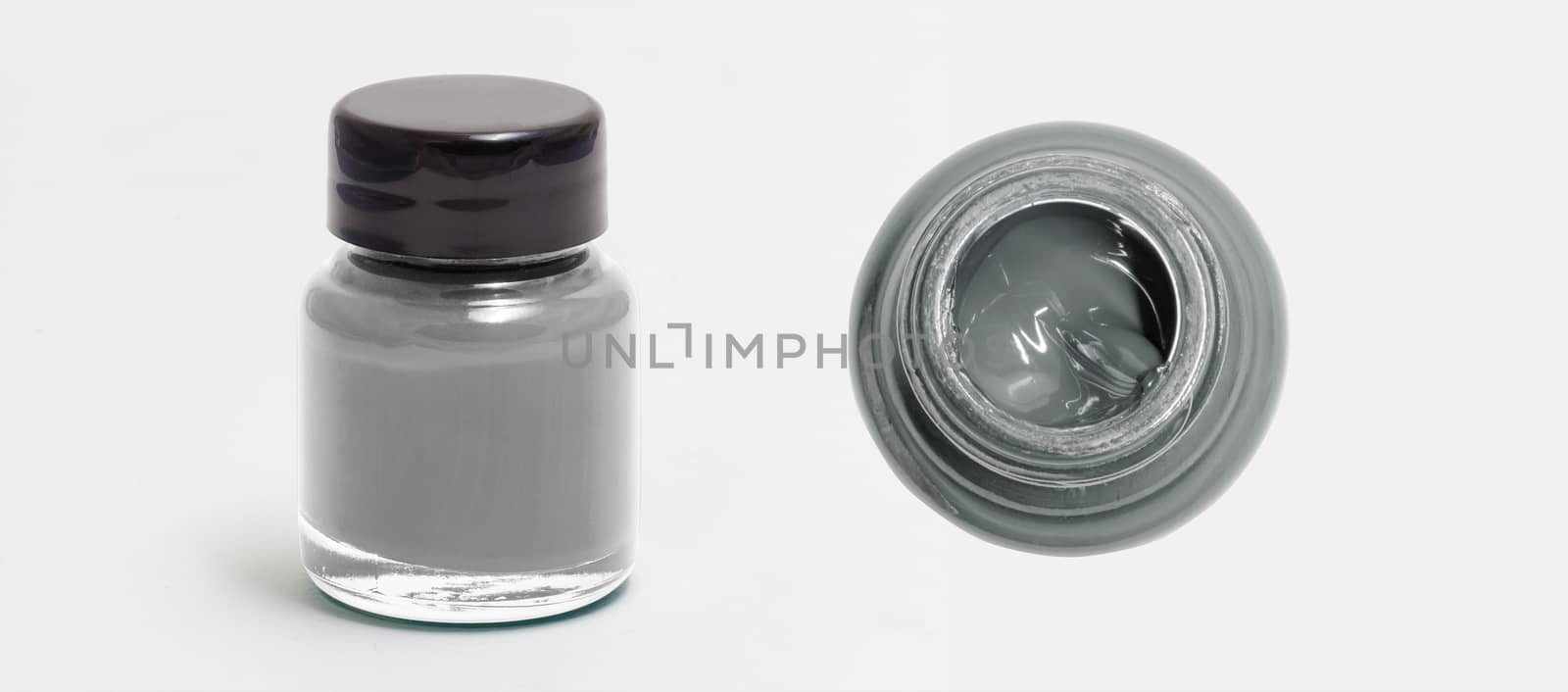 gray acrylic color bottle side and top view white isolated with  by chingraph