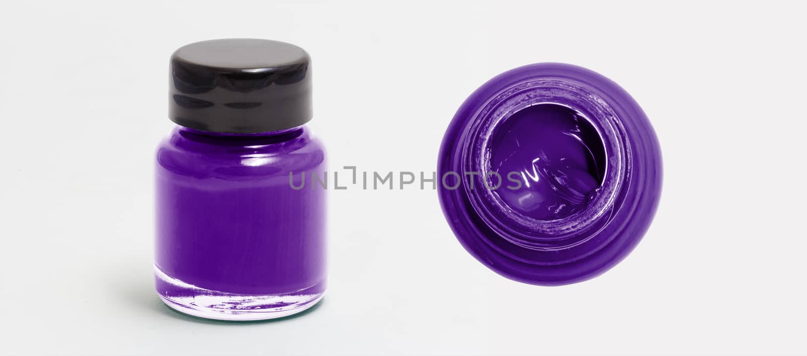 indigo acrylic color bottle side and top view white isolated wit by chingraph