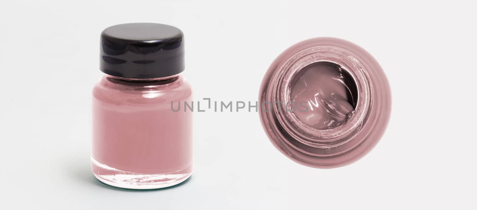 rosybrown acrylic color bottle side and top view white isolated with clipping path