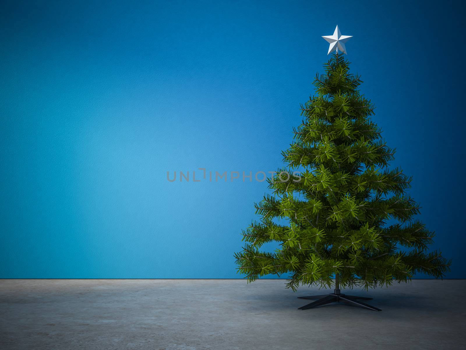 Decorated christmas tree in blue room by chingraph