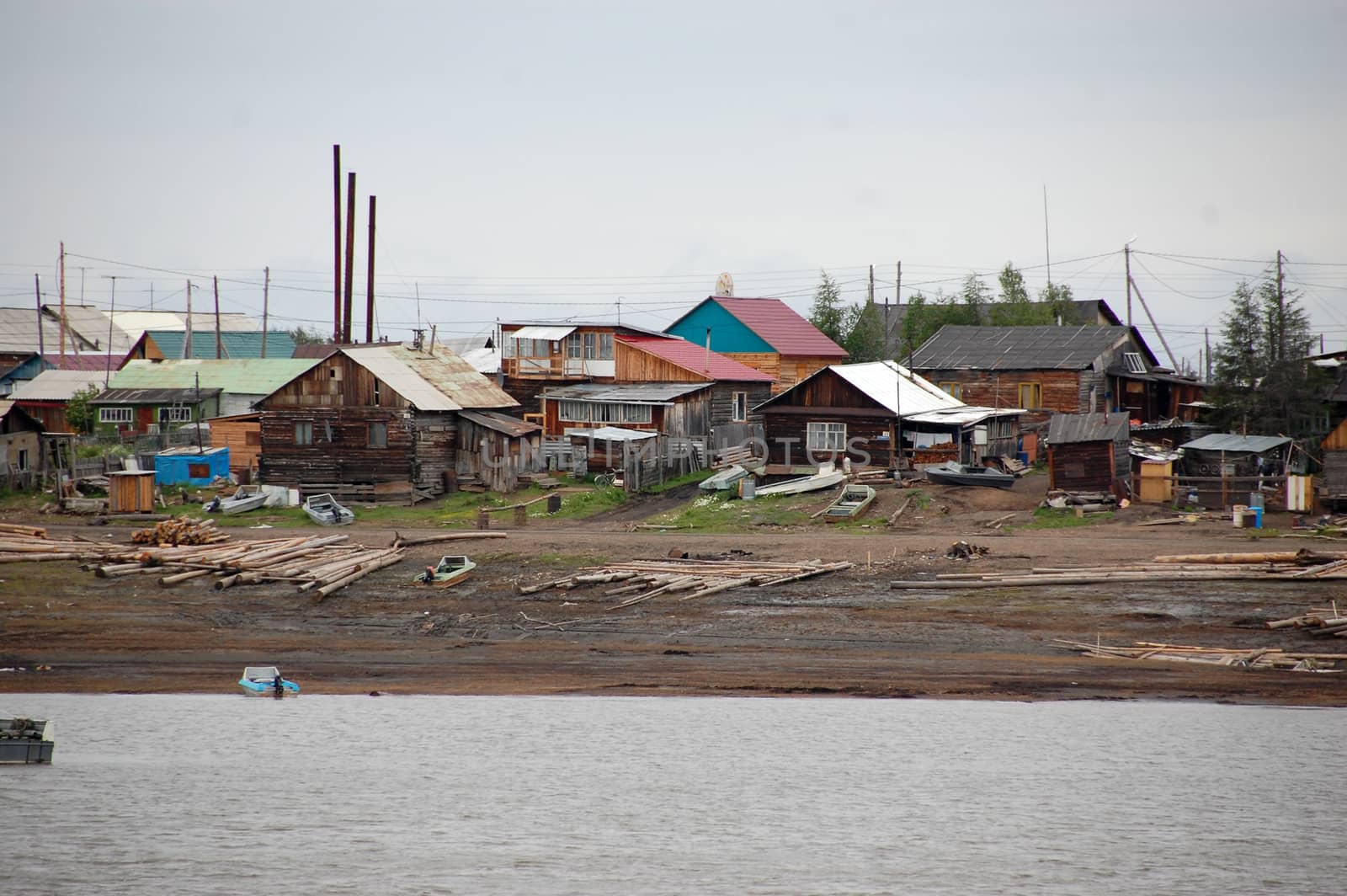 Town at Kolyma river coast, Russia