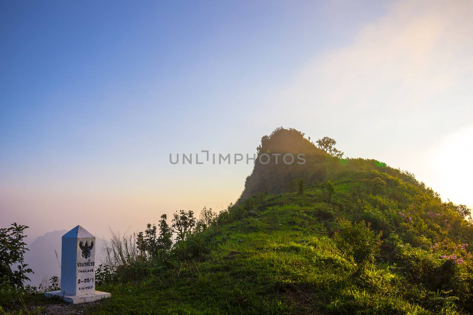 Sun set at phu chi dao cliff chiang rai Thailand