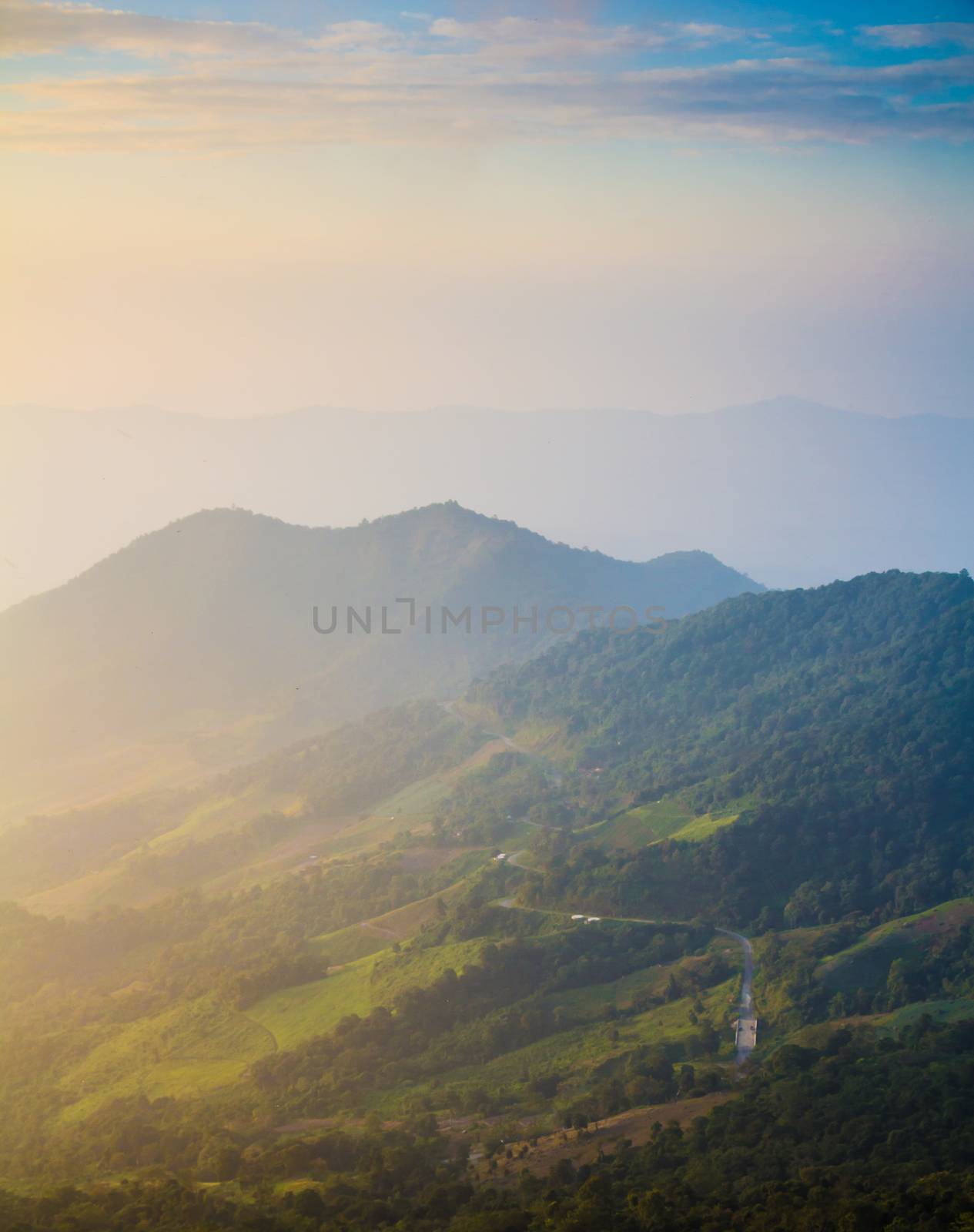 aerial view of sun set moutain  in northen thailand by chingraph