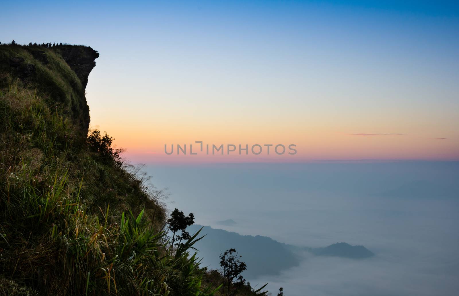 Sun rise at phu chi fa cliff chiang rai Thailand
