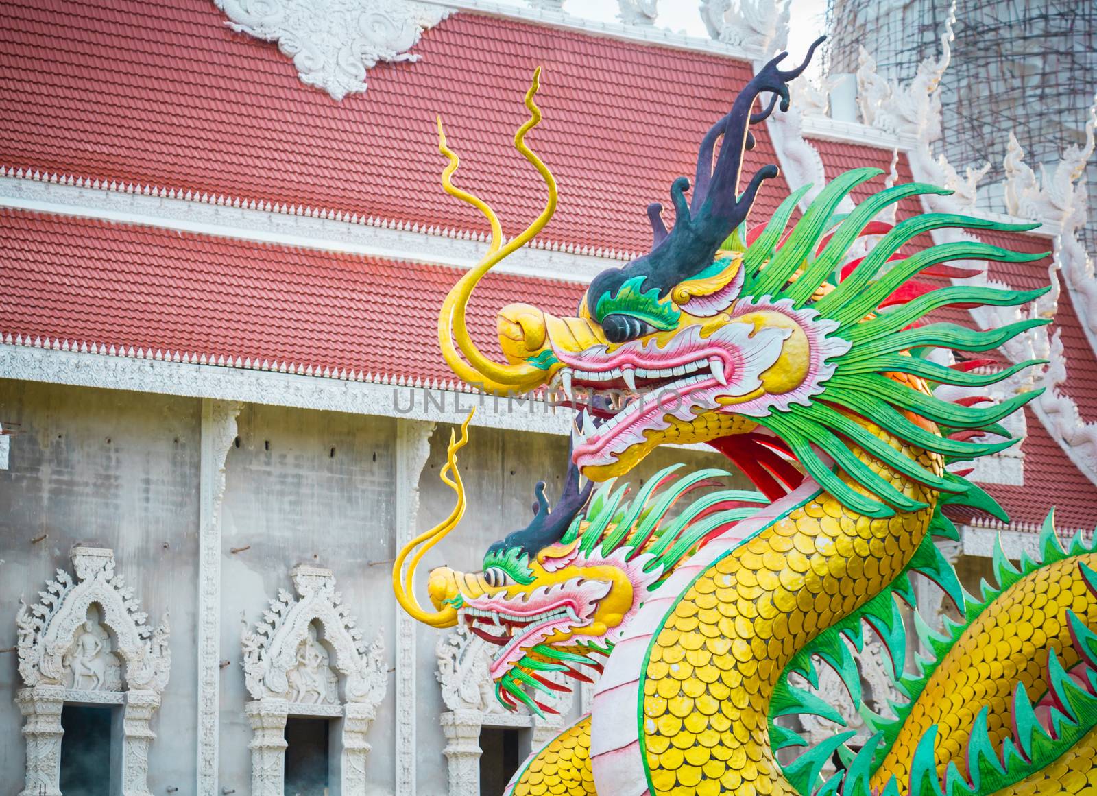 Dragon statue of Wat Huay Pla Kung Temple Chiang Rai,Thailand by chingraph