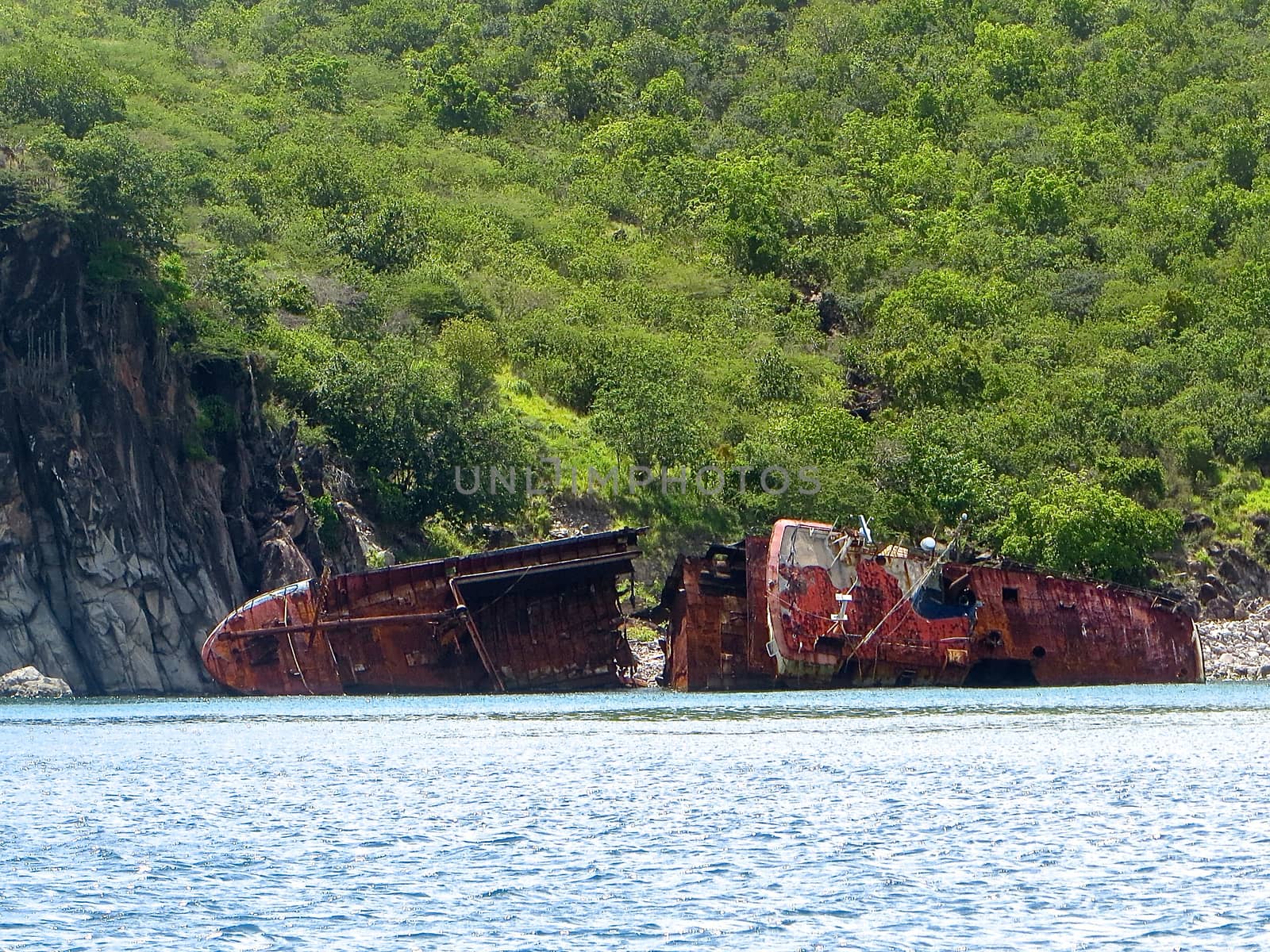 Shipwreck off St. Kitts in the Caribbean Sea.