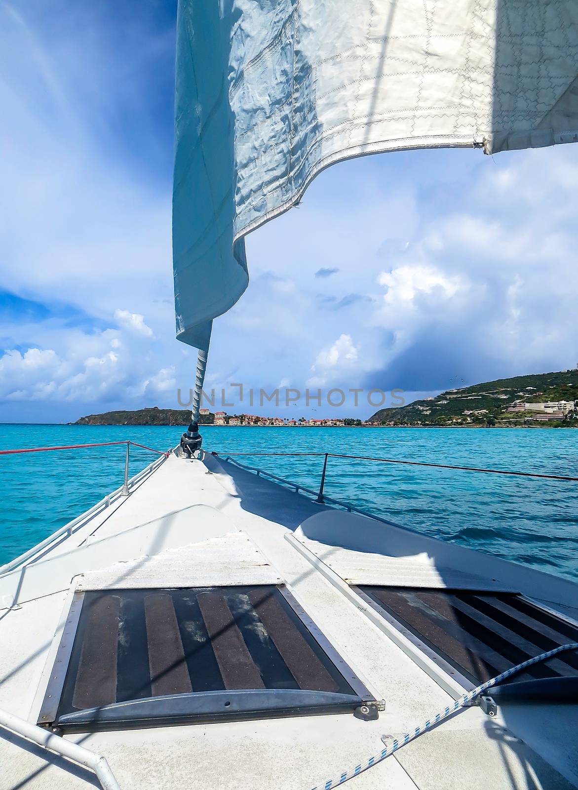 Sailing off the coast of St. Maarten in the Caribbean.