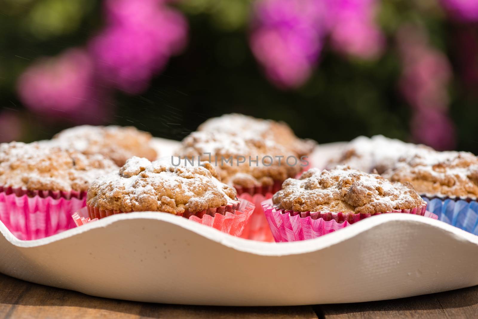 Coffee Cake Muffins as outdoor photo, powdered with sugar