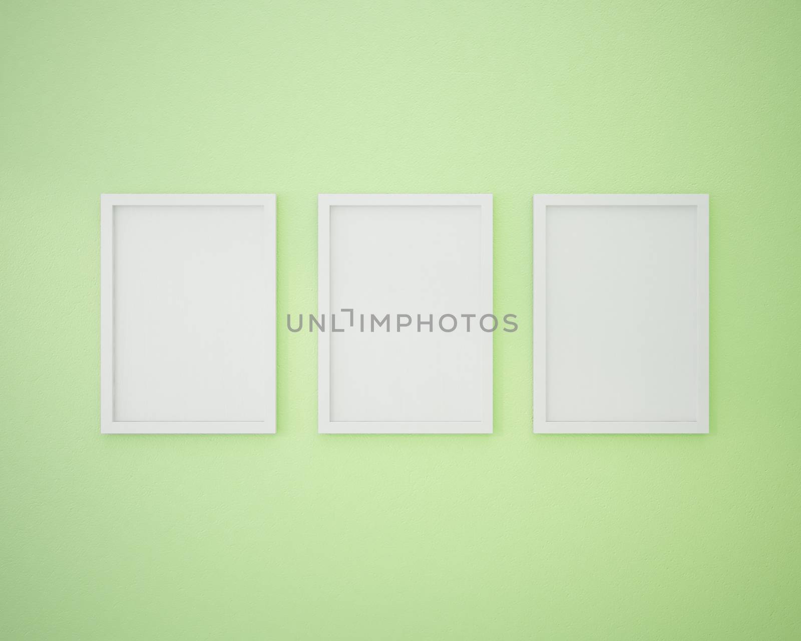 3 Blank frame on  lime green wall.