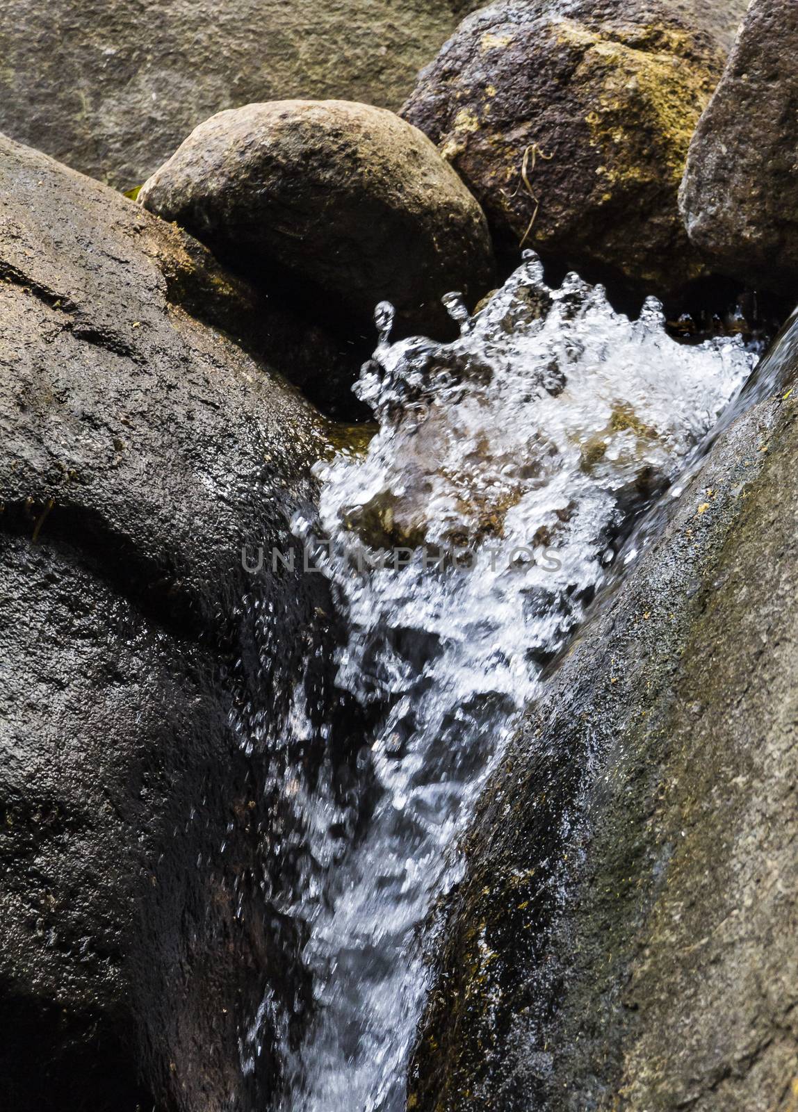 Water flowing down rocks