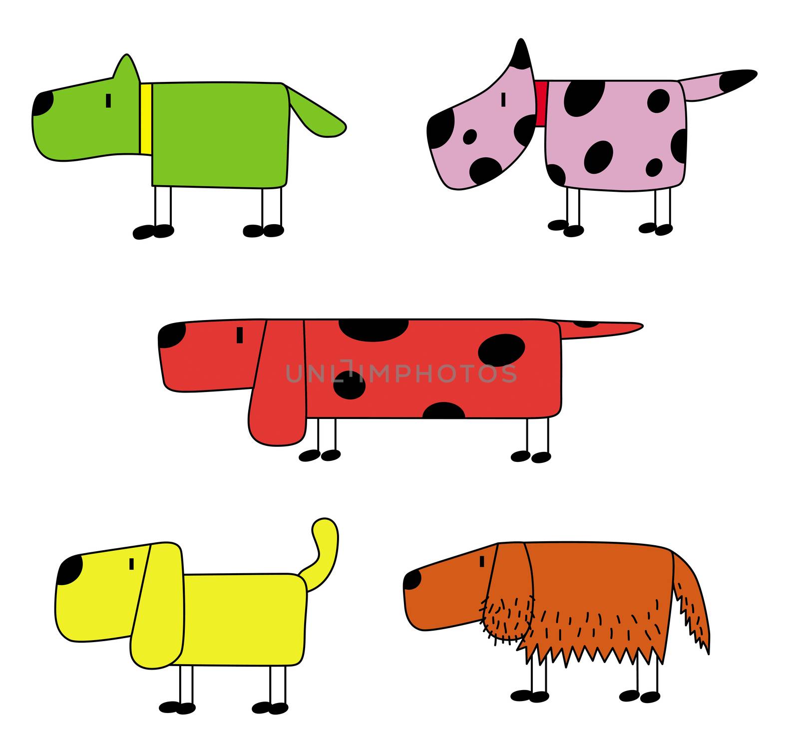 illustration set of five funny dog