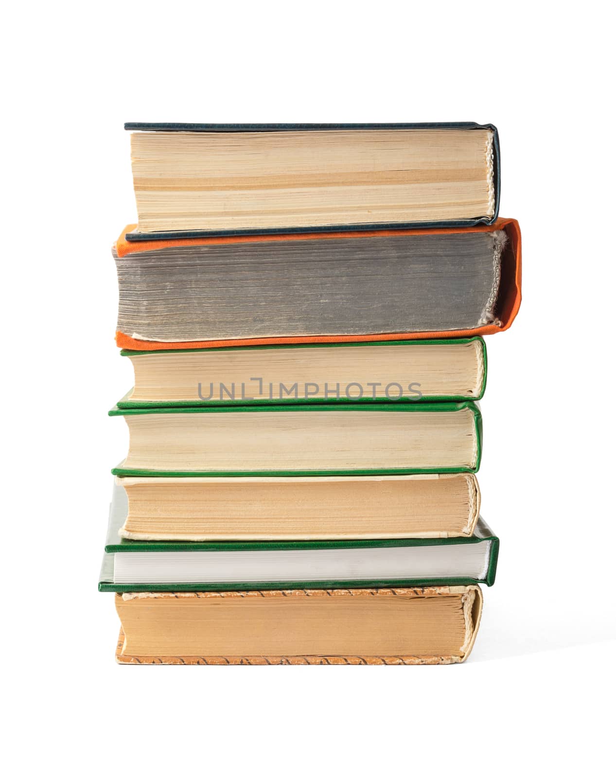 Stack of books isolated on white background, front view