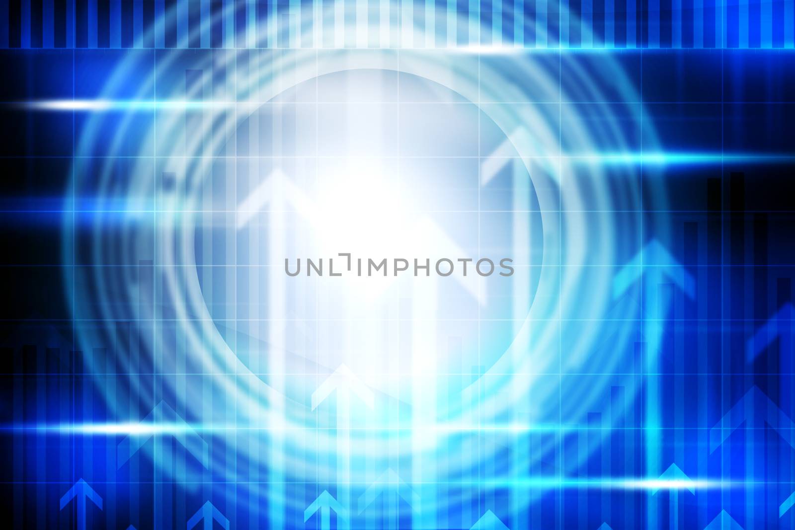 Abstract blue background with white arrows up and circles