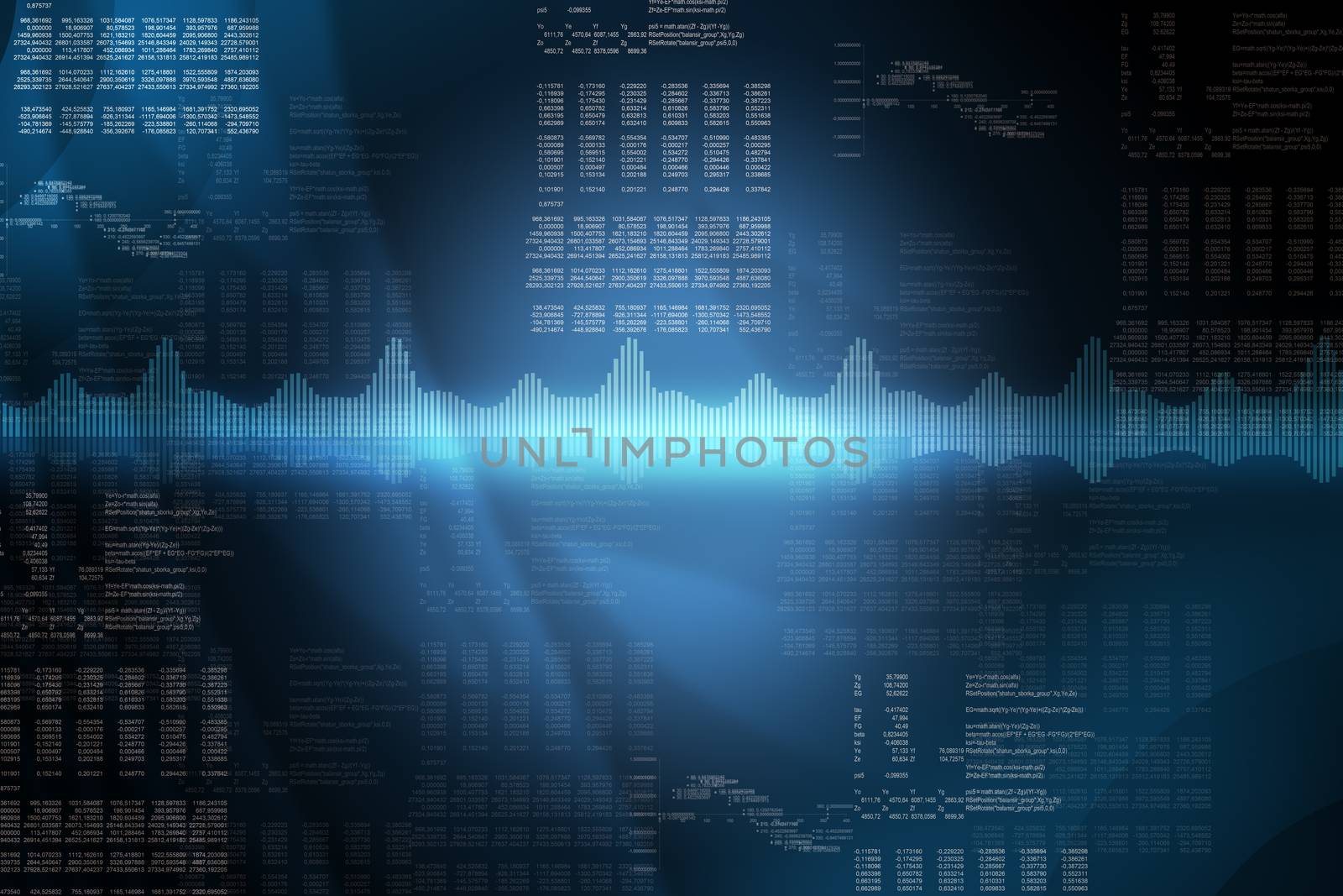 Abstract blue background with light spots and numbers