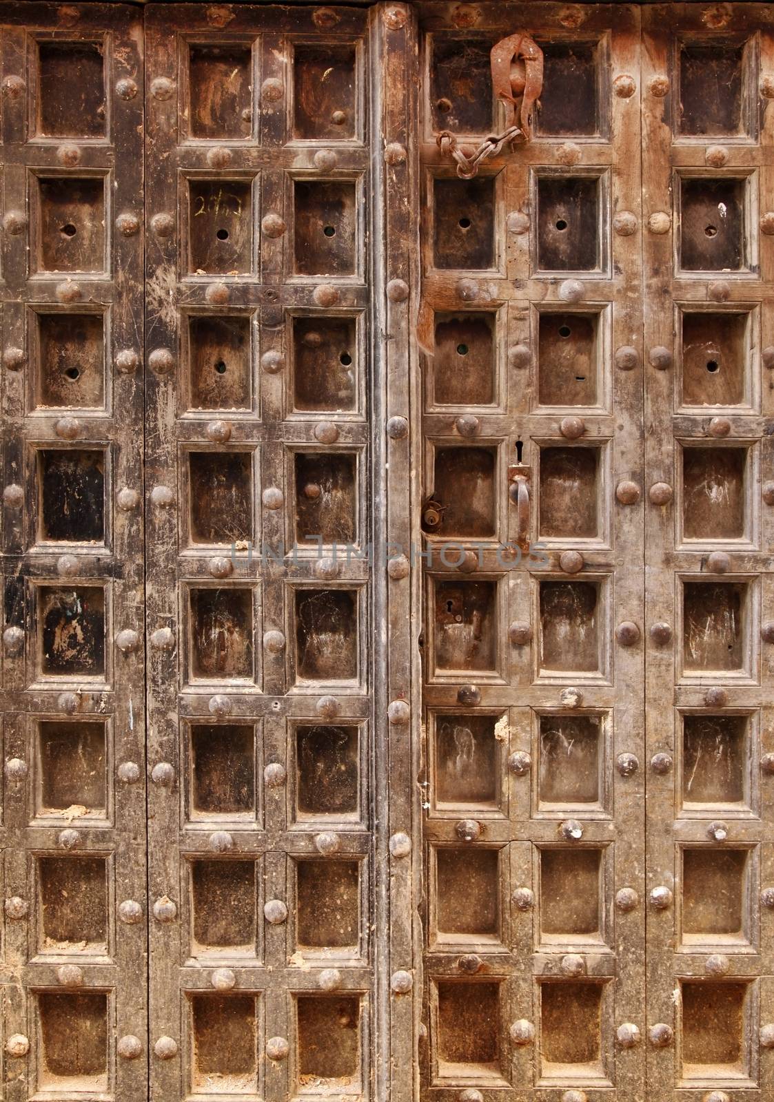 Old wooden door at Stone Town the capital of Zanzibar island East Africa. Zanzibar