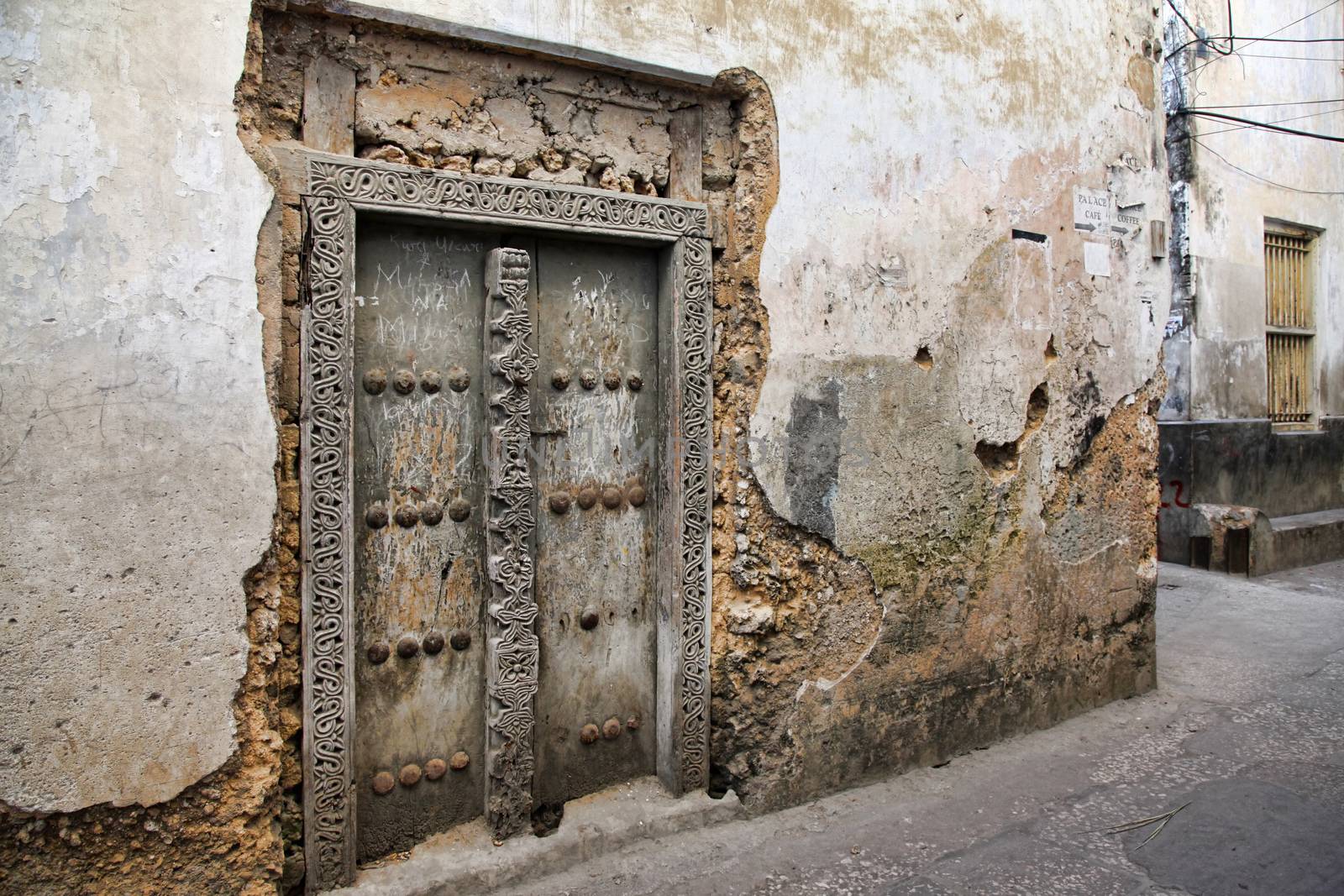 Old wooden door at Stone Town the capital of Zanzibar island East Africa. Zanzibar