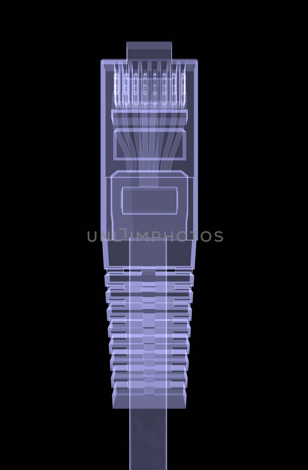 Xray of telecommunication cable RJ45 on black background