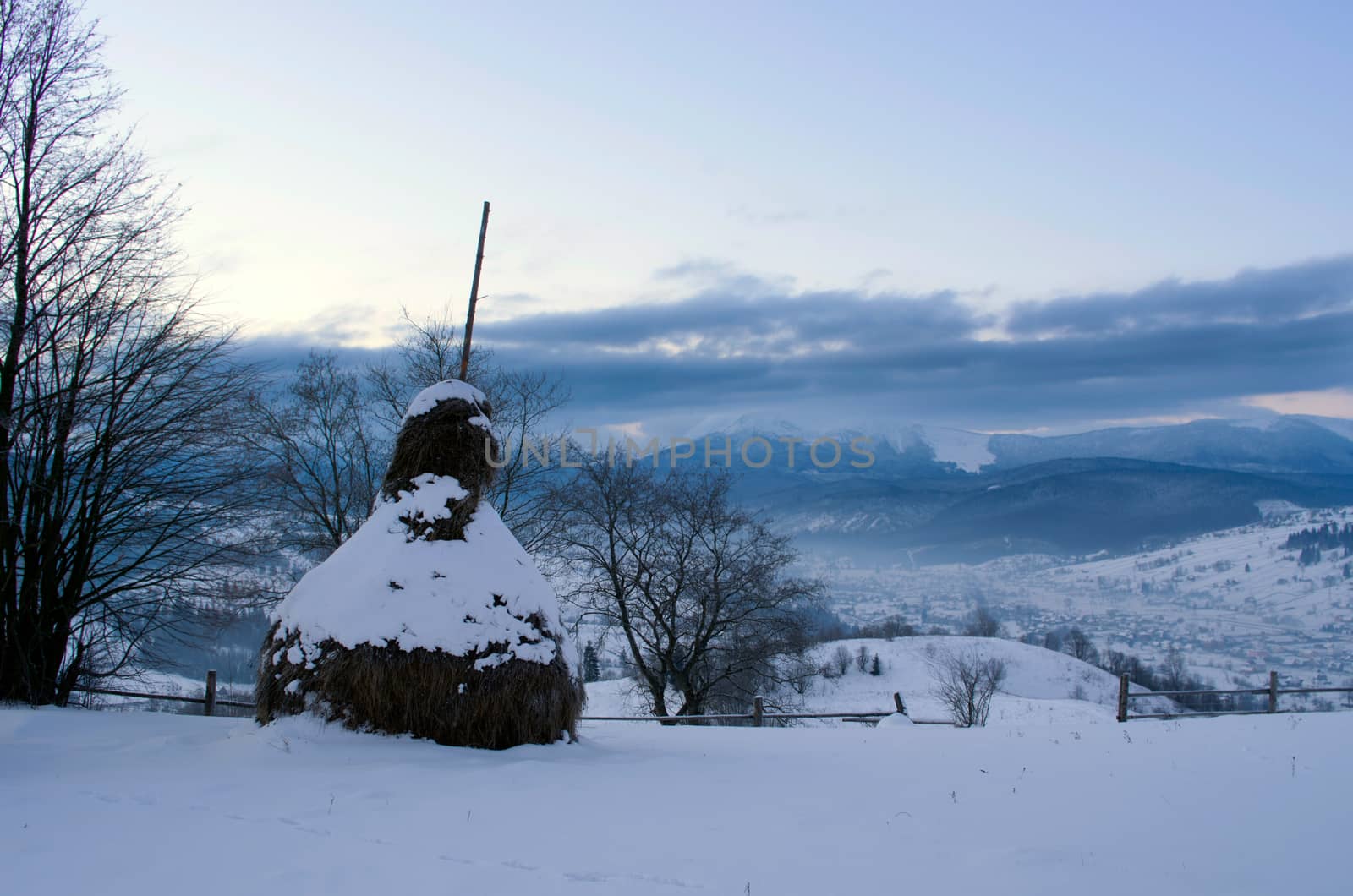 Sunrise in winter mountains . Sunrise in Carpathian Mountains, Ukraine