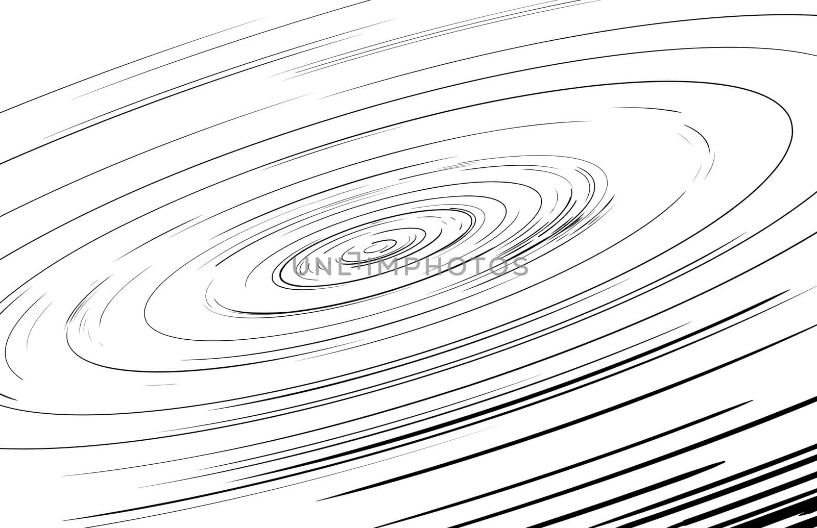 Fast moving spinning whirlpool background illustration in black outline