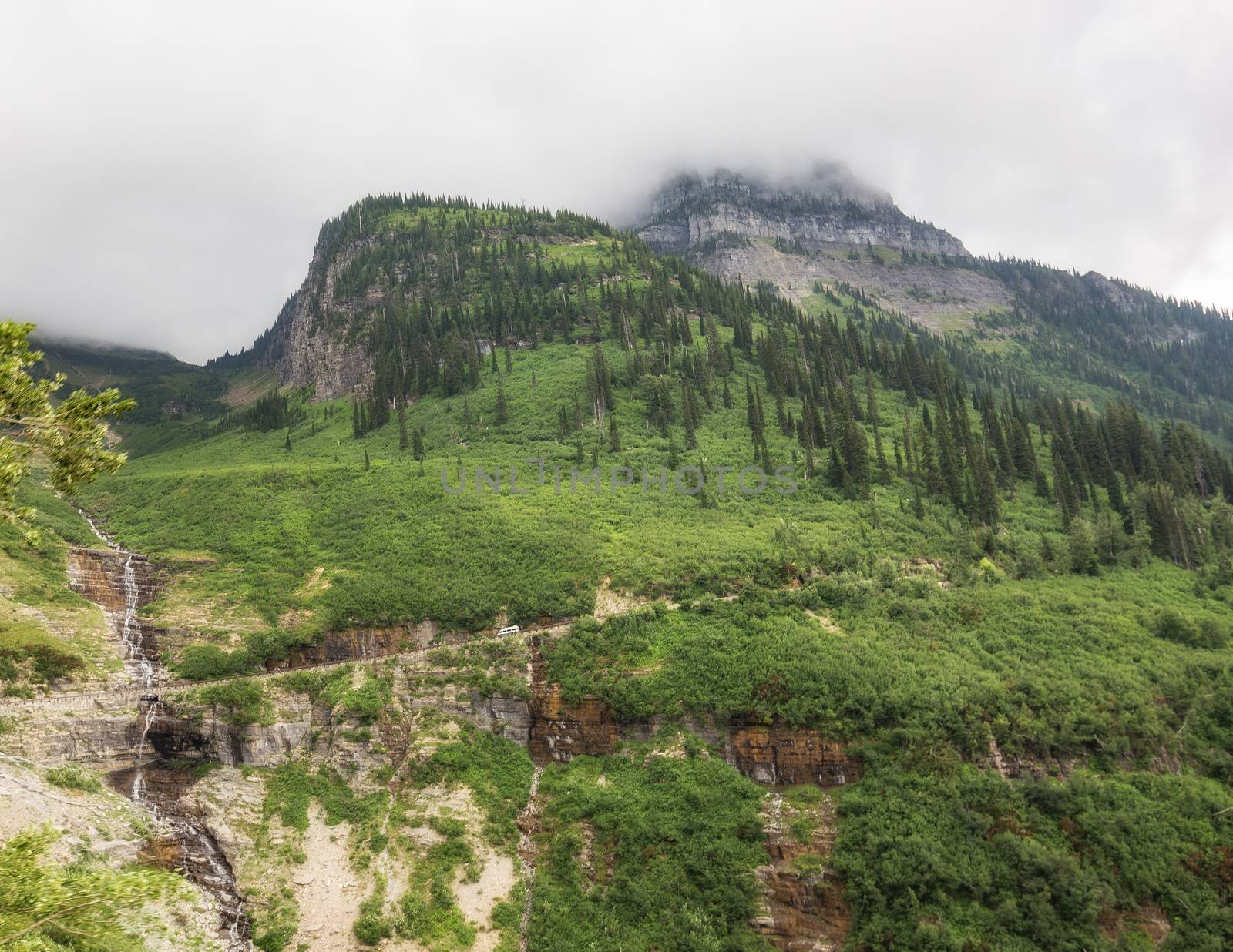 Traveling on going to the sun road in Glacier National Park in Montana.