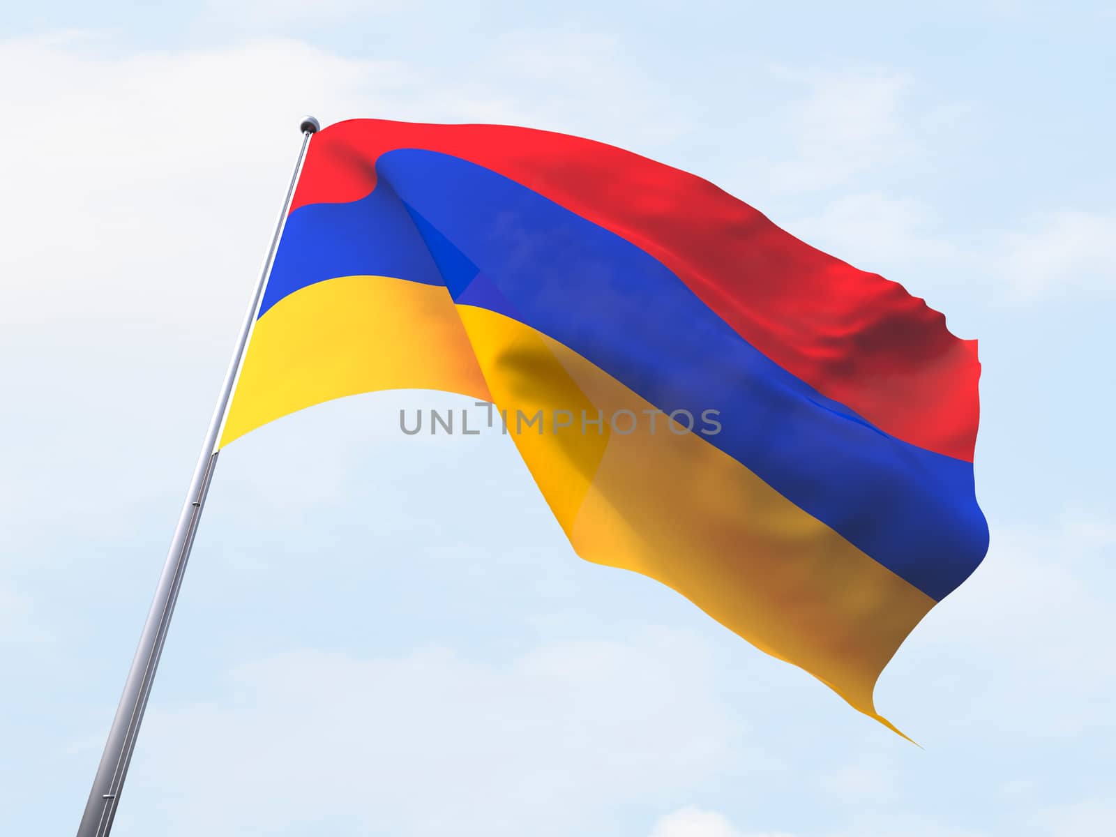 Armenia flag flying on clear sky. by chingraph