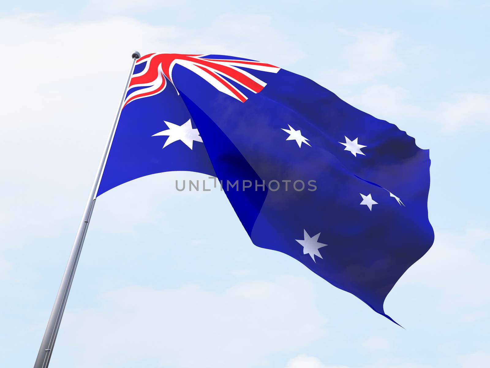 Australia flag flying on clear sky.