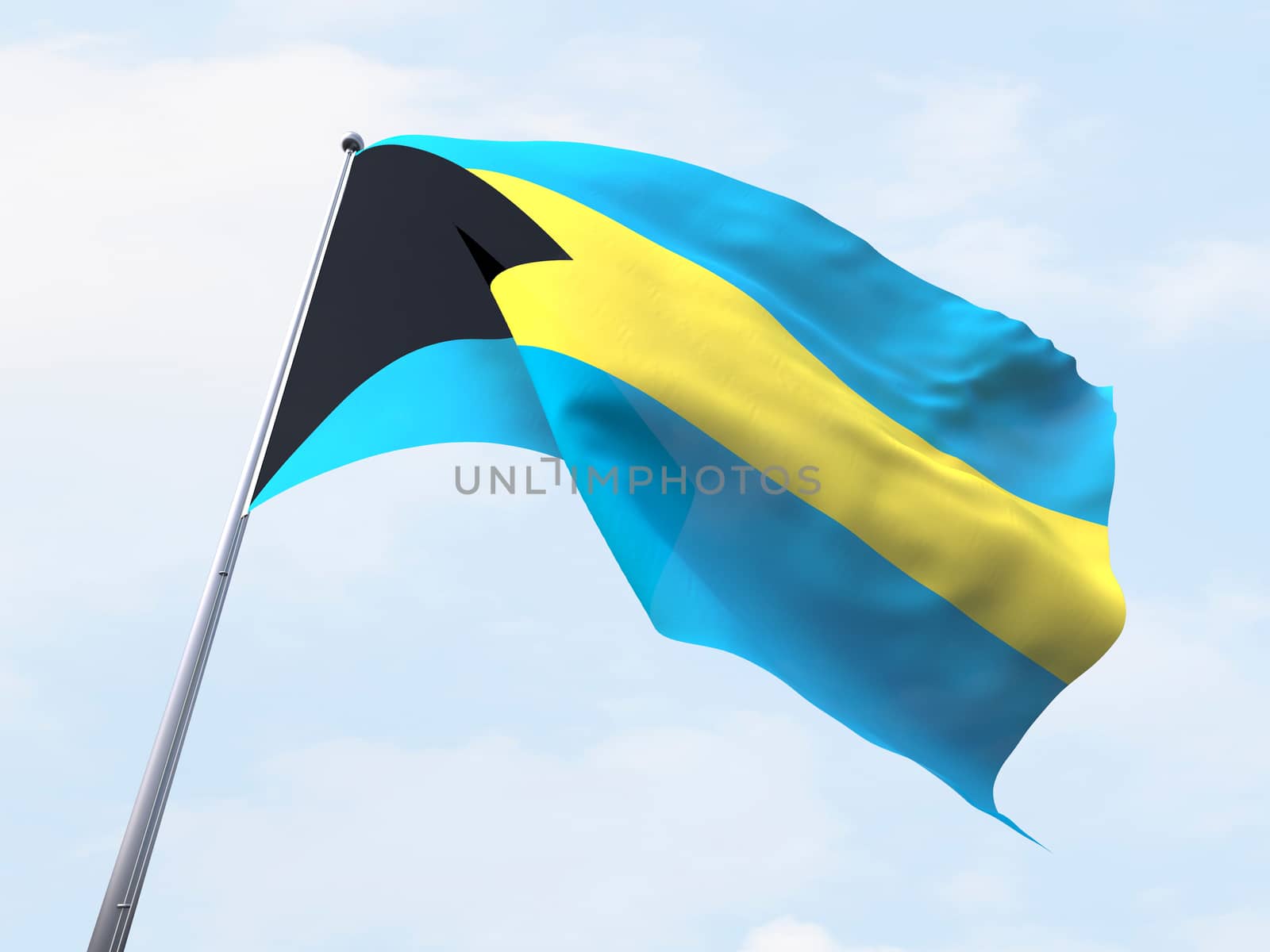 Bahamas flag flying on clear sky. by chingraph