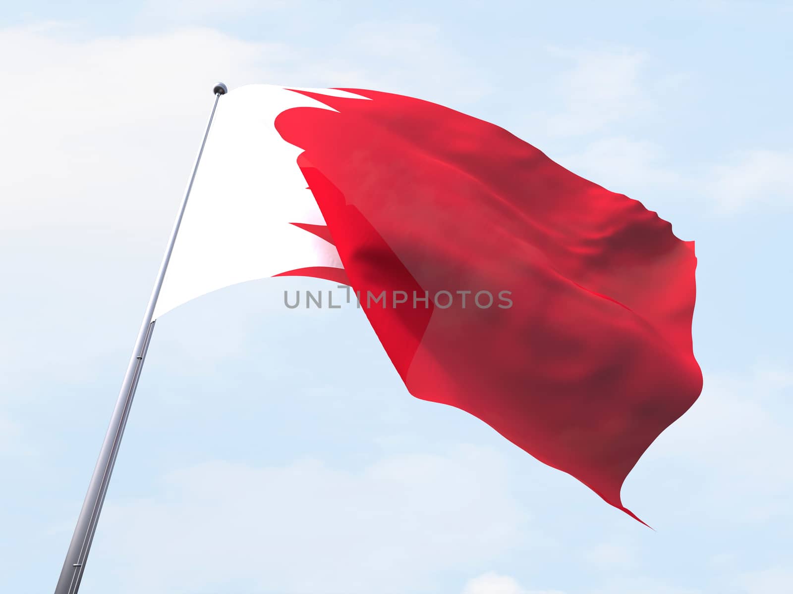 Bahrain flag flying on clear sky.