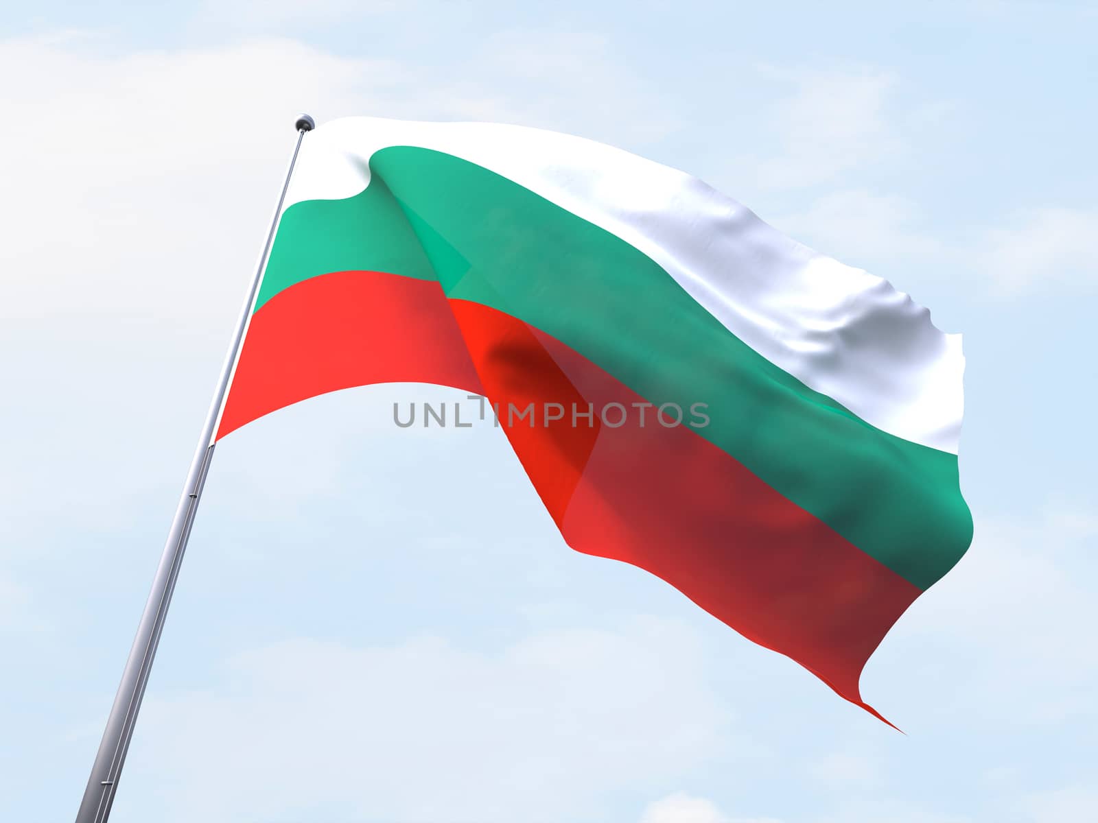 Bulgaria flag flying on clear sky.