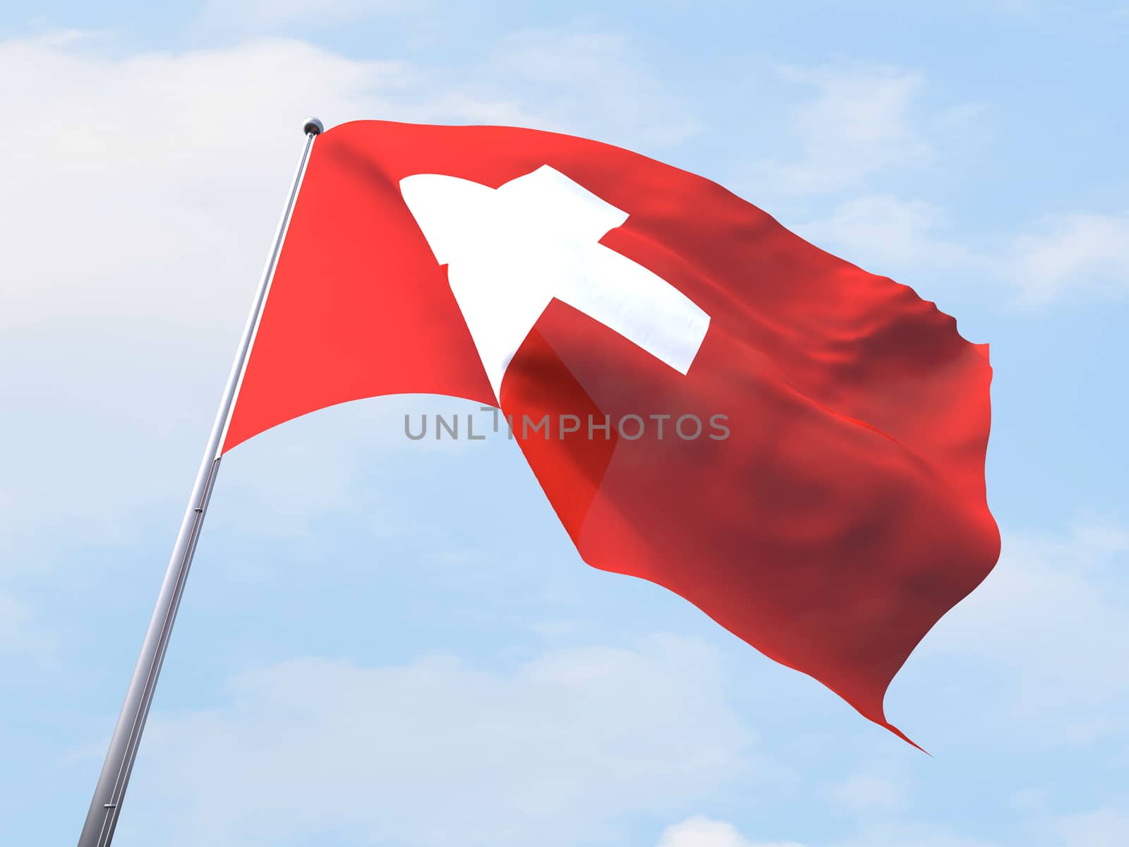 Switzerland flag flying on clear sky. by chingraph