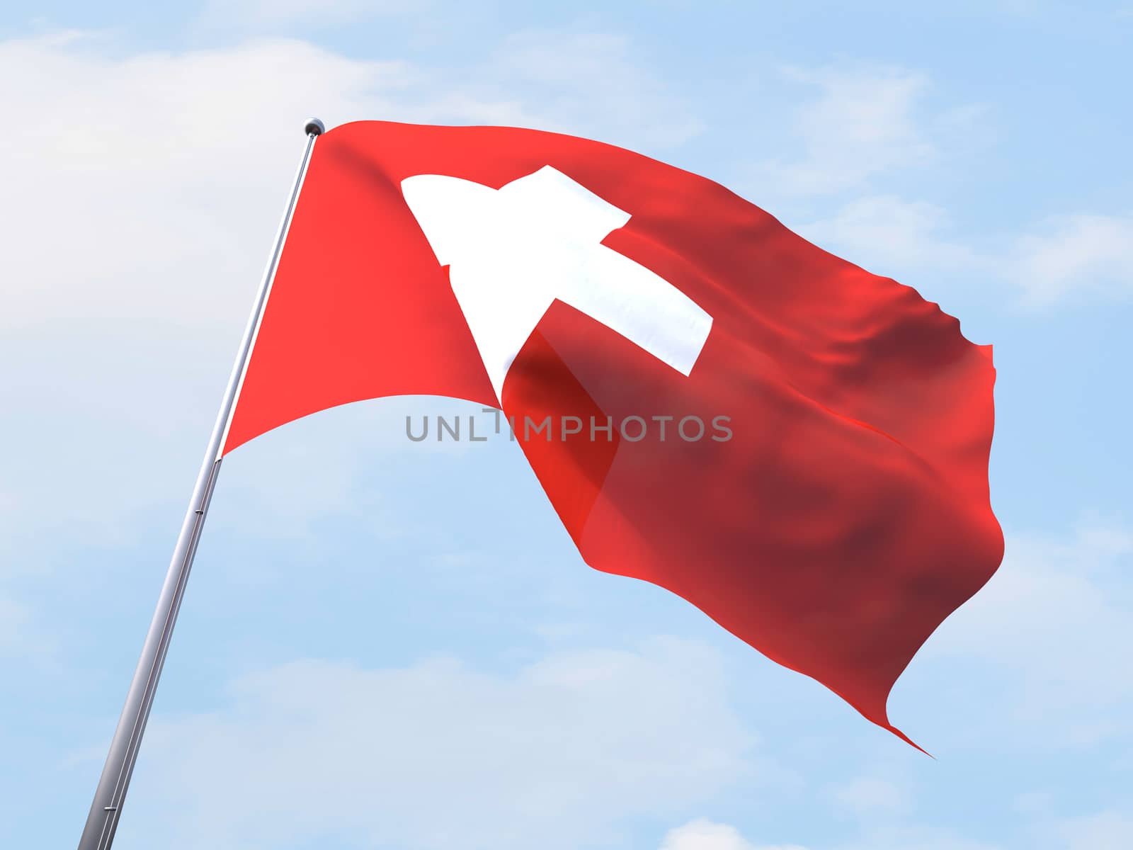 Switzerland flag flying on clear sky.