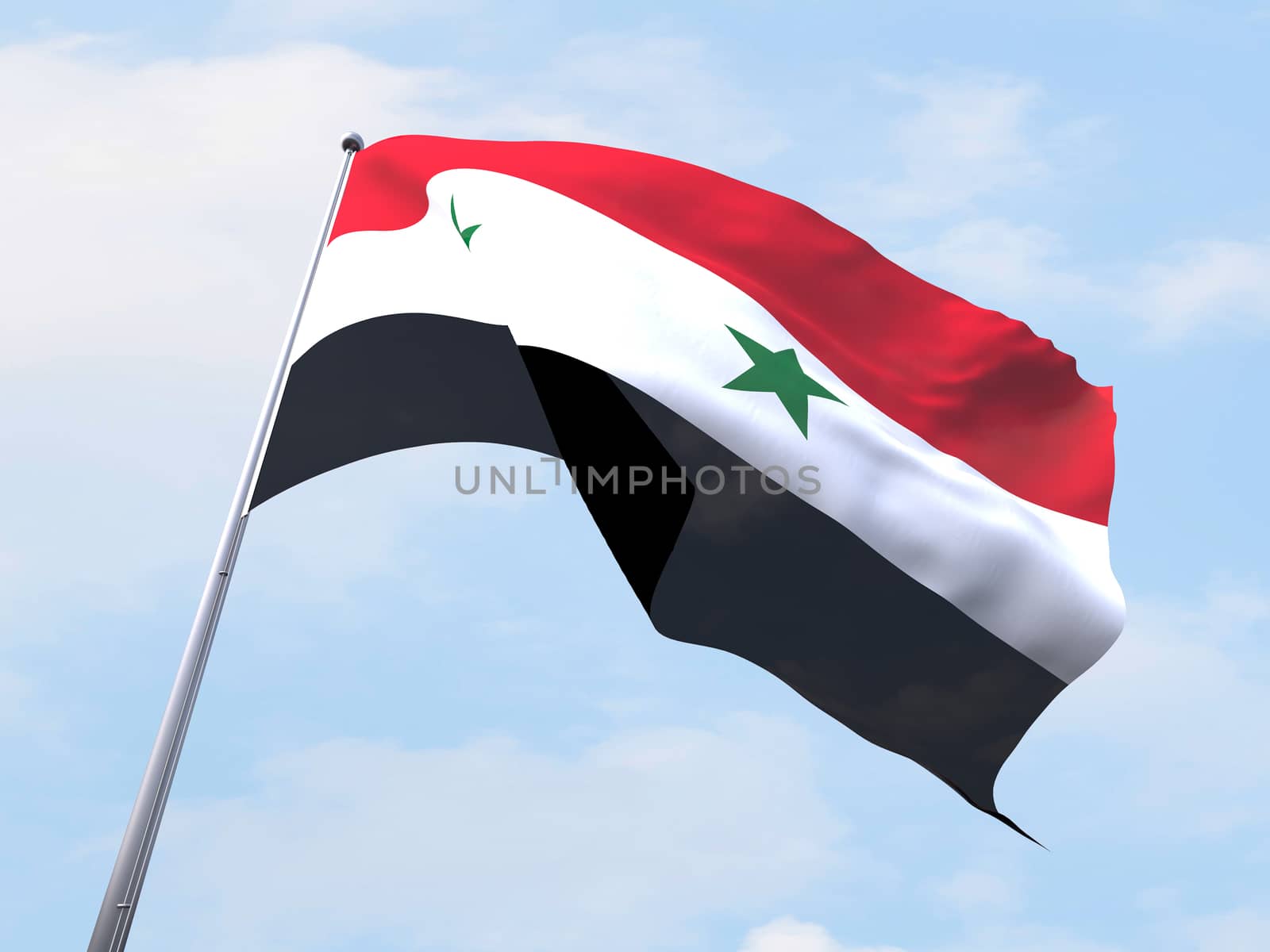 Syria flag flying on clear sky. by chingraph