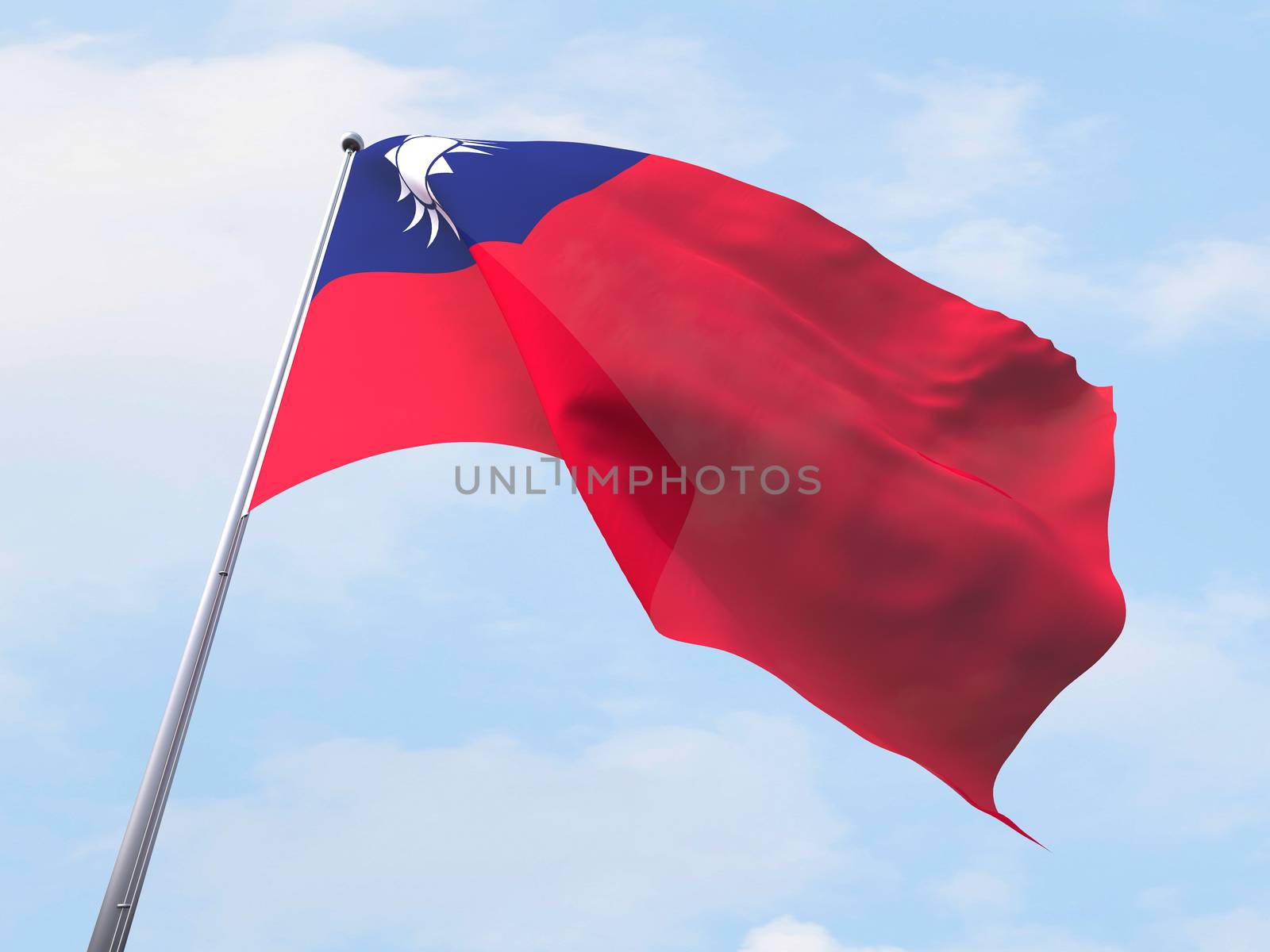Taiwan flag flying on clear sky.