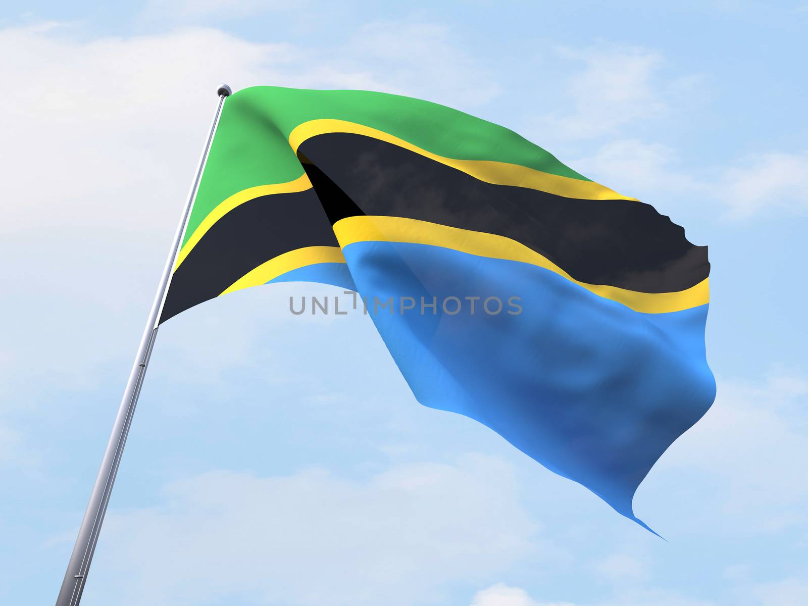 Tanzania flag flying on clear sky. by chingraph