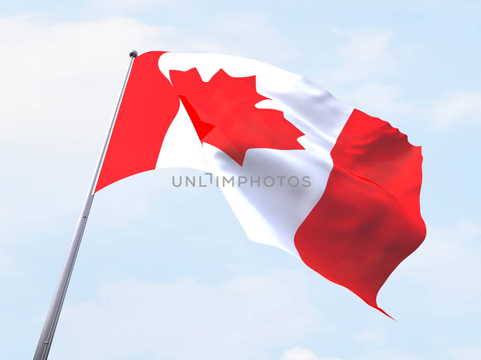 Canada flag flying on clear sky.