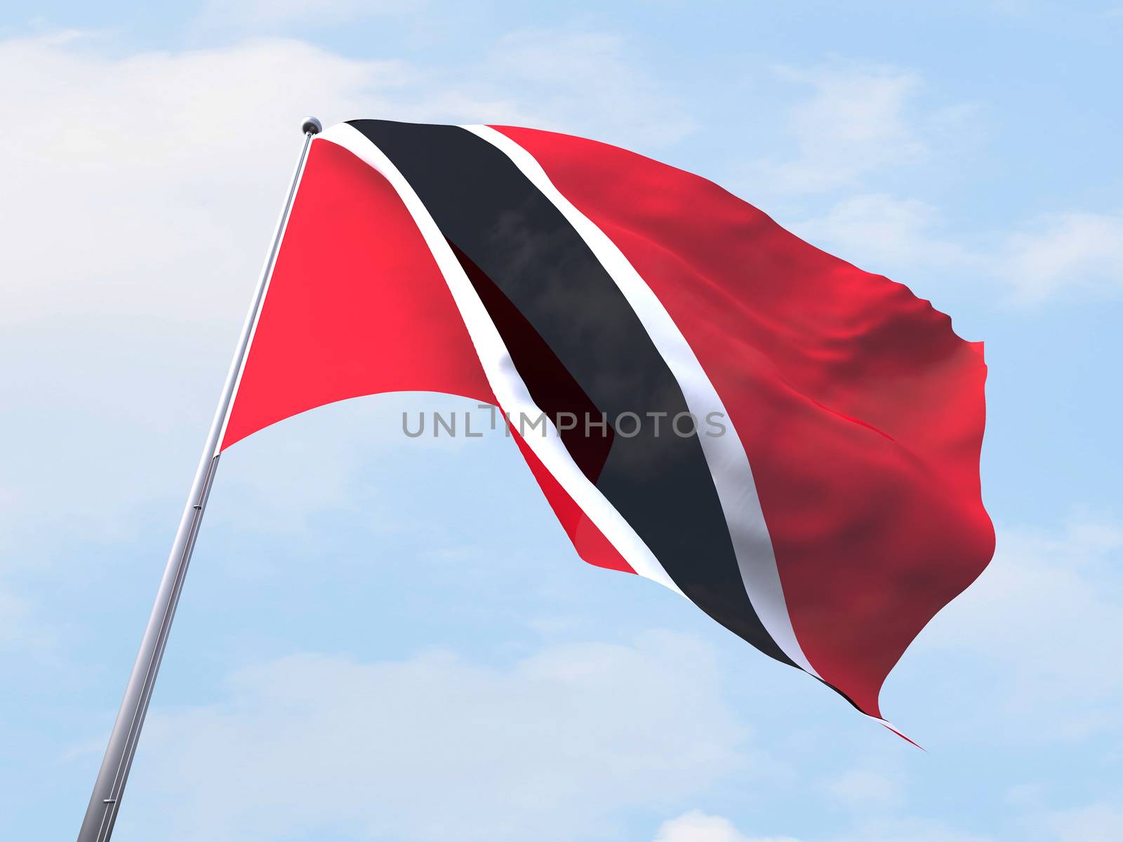 Trinidad and Tobago flag flying on clear sky. by chingraph